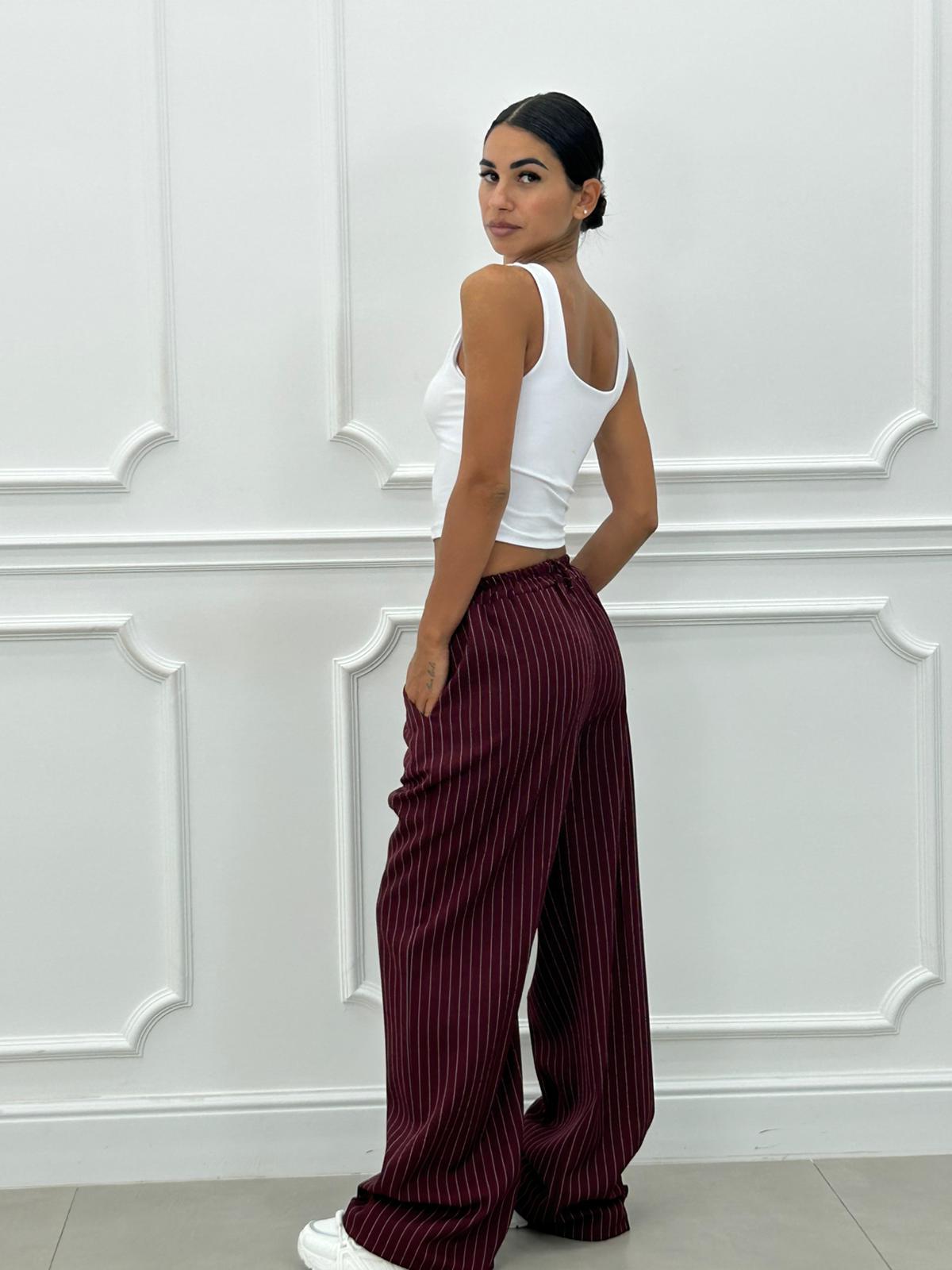 PANTALONI GESSATI CON VITA ELASTICA AI26