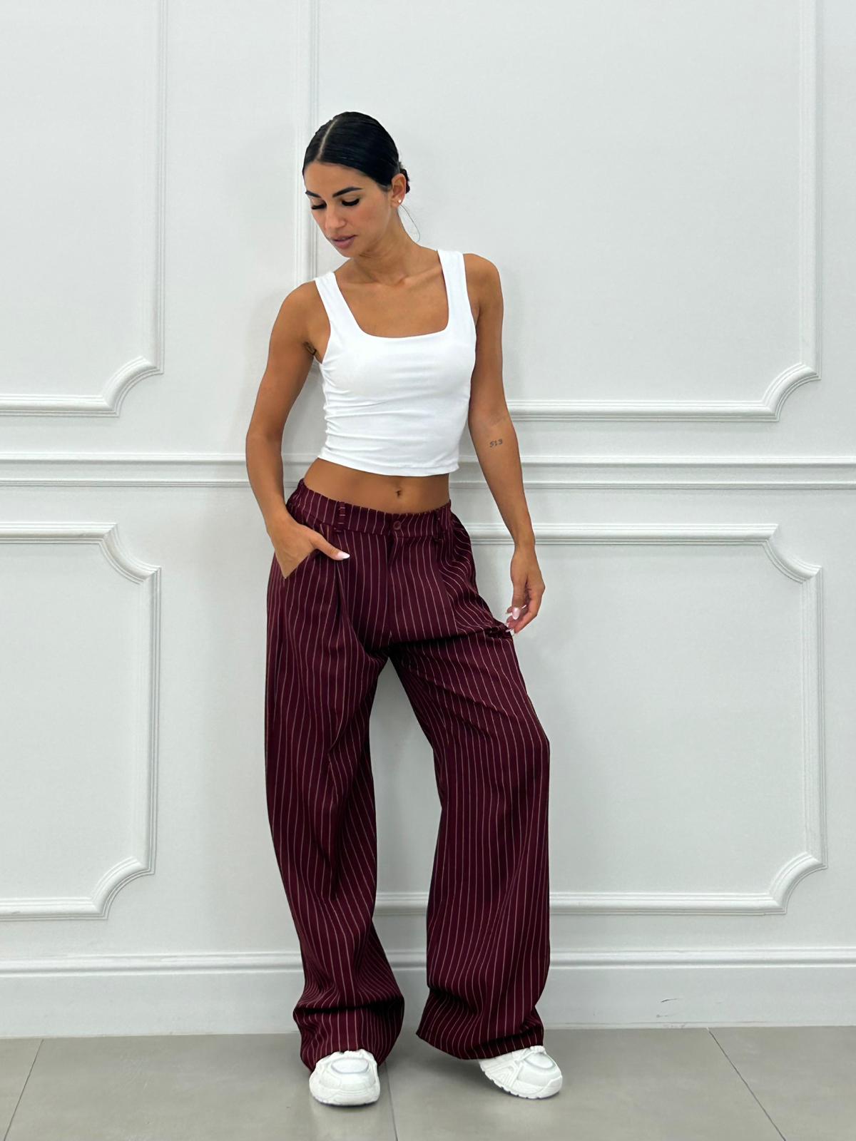 PANTALONI GESSATI CON VITA ELASTICA AI26