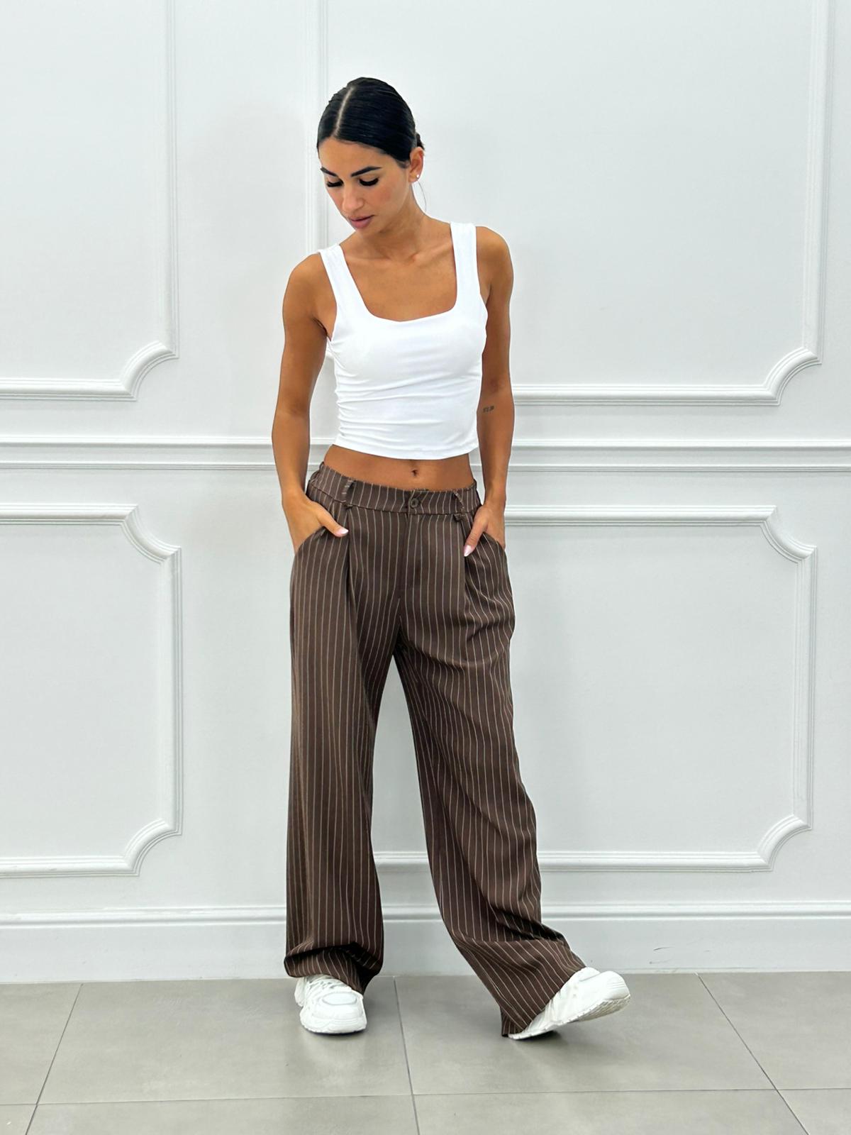 PANTALONI GESSATI CON VITA ELASTICA AI26