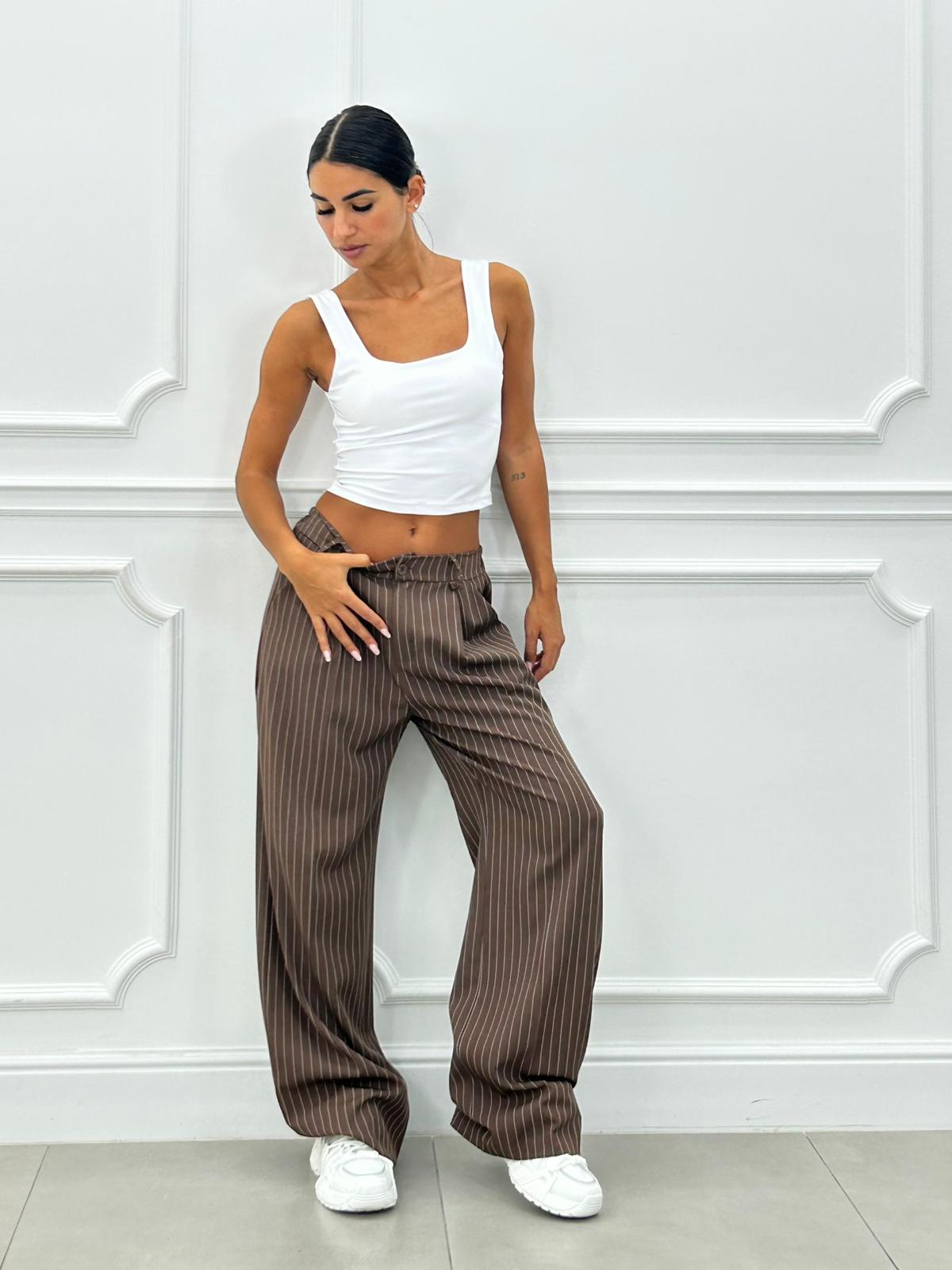 PANTALONI GESSATI CON VITA ELASTICA AI26