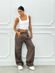 PANTALONI GESSATI CON VITA ELASTICA AI26