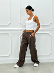 PANTALONI GESSATI CON VITA ELASTICA AI26