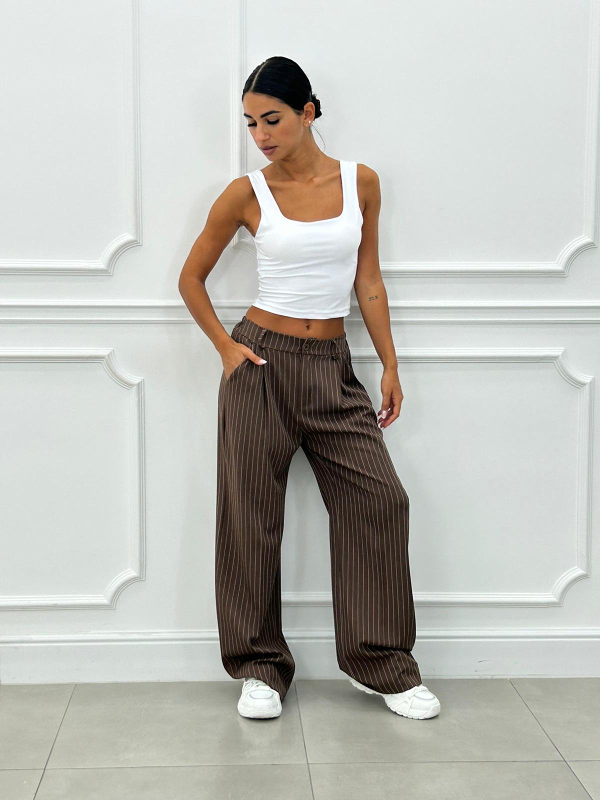 PANTALONI GESSATI CON VITA ELASTICA AI26