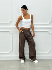 PANTALONI GESSATI CON VITA ELASTICA AI26