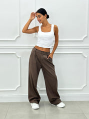 PANTALONI GESSATI CON VITA ELASTICA AI26