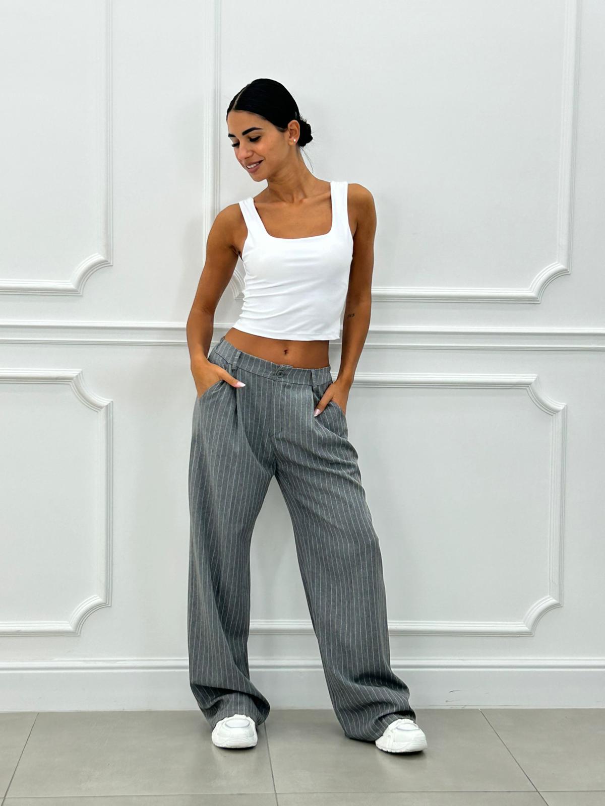 PANTALONI GESSATI CON VITA ELASTICA AI26