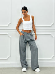 PANTALONI GESSATI CON VITA ELASTICA AI26