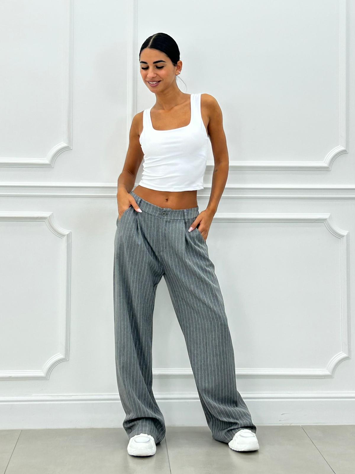 PANTALONI GESSATI CON VITA ELASTICA AI26