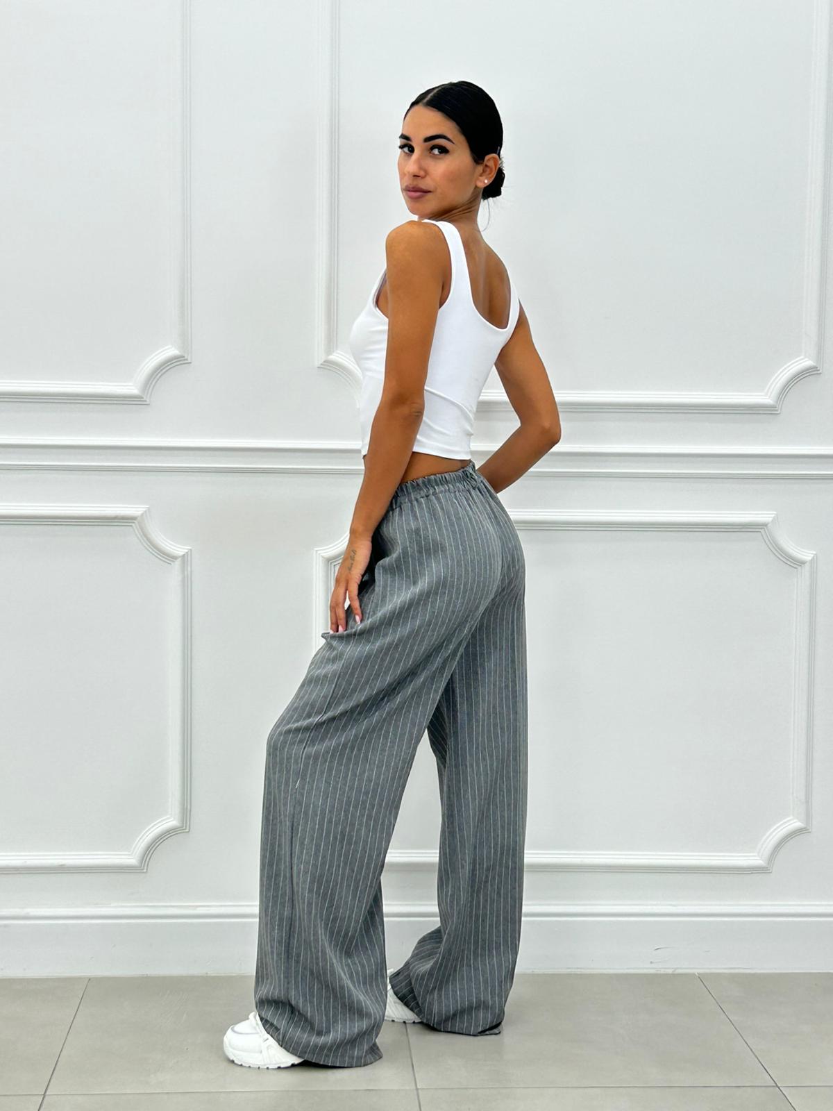 PANTALONI GESSATI CON VITA ELASTICA AI26