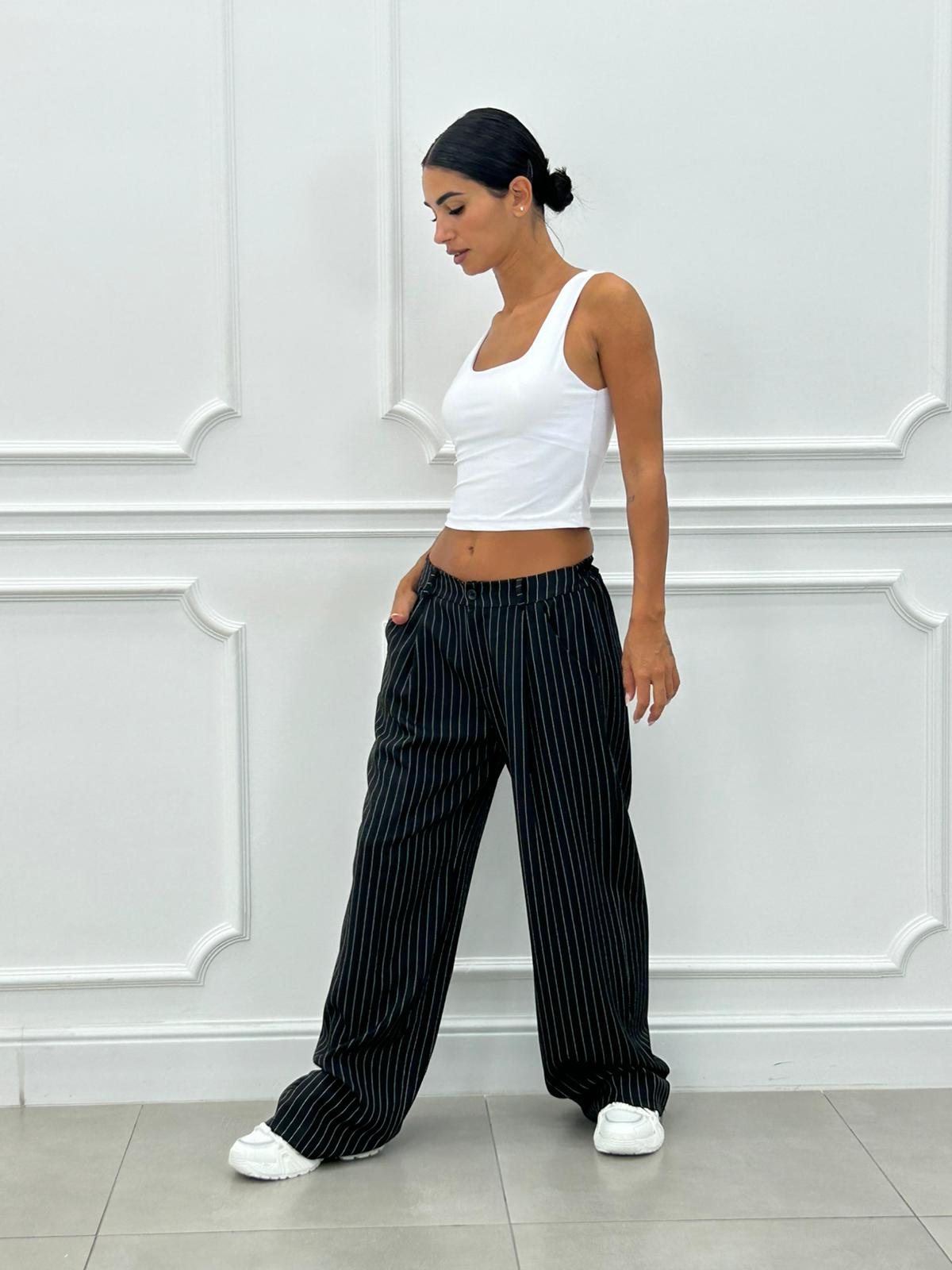 PANTALONI GESSATI CON VITA ELASTICA AI26