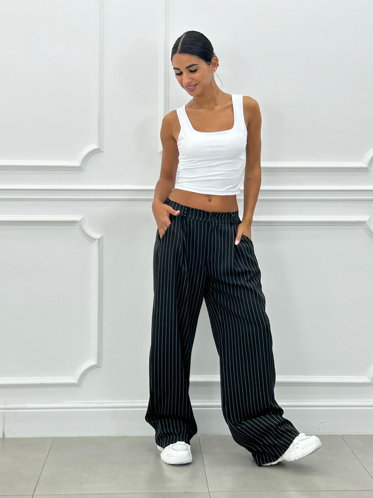 PANTALONI GESSATI CON VITA ELASTICA AI26