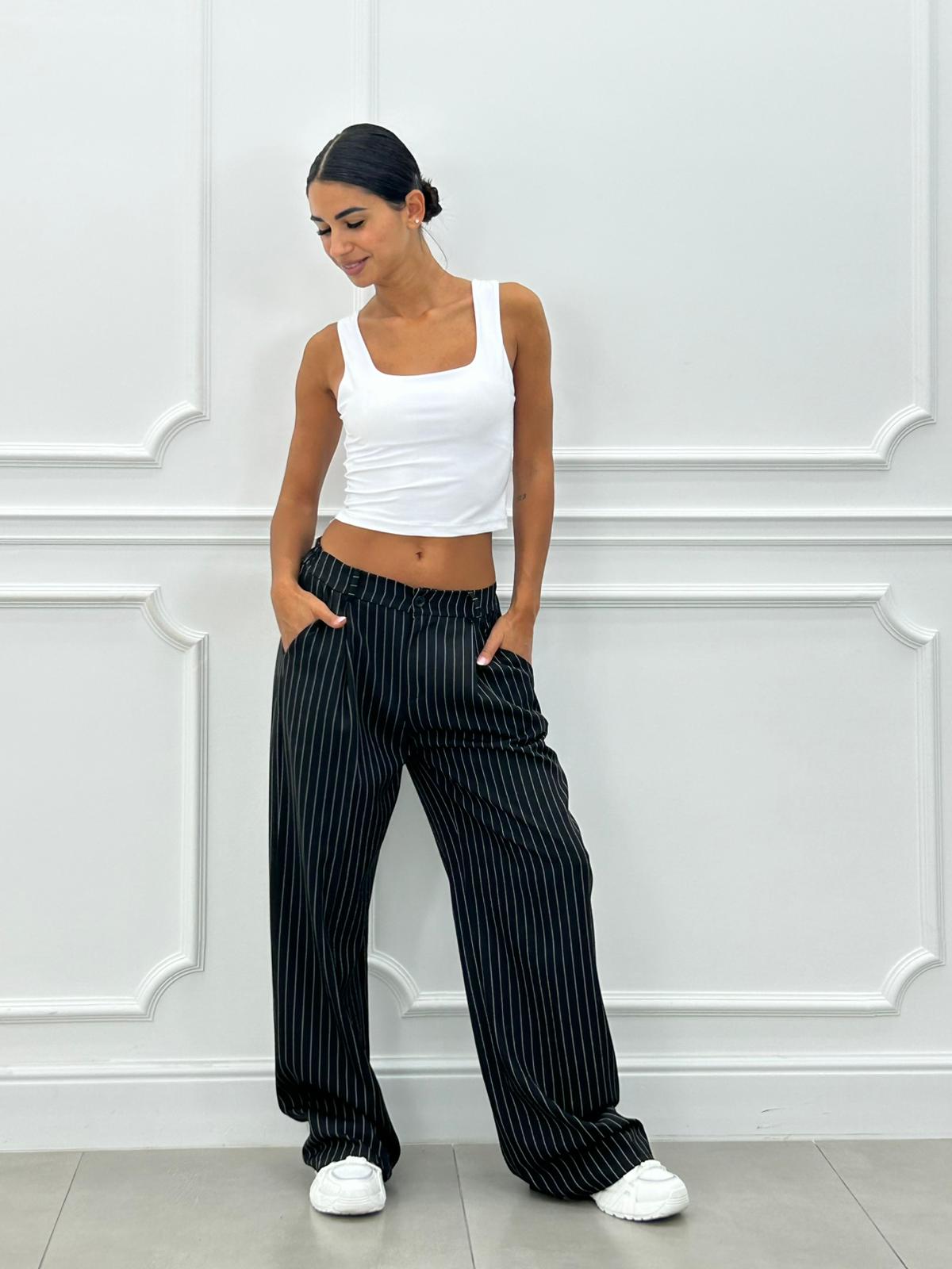 PANTALONI GESSATI CON VITA ELASTICA AI26