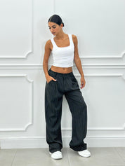 PANTALONI GESSATI CON VITA ELASTICA AI26