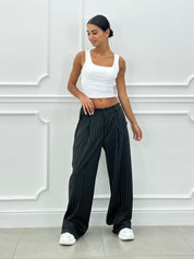 PANTALONI GESSATI CON VITA ELASTICA AI26