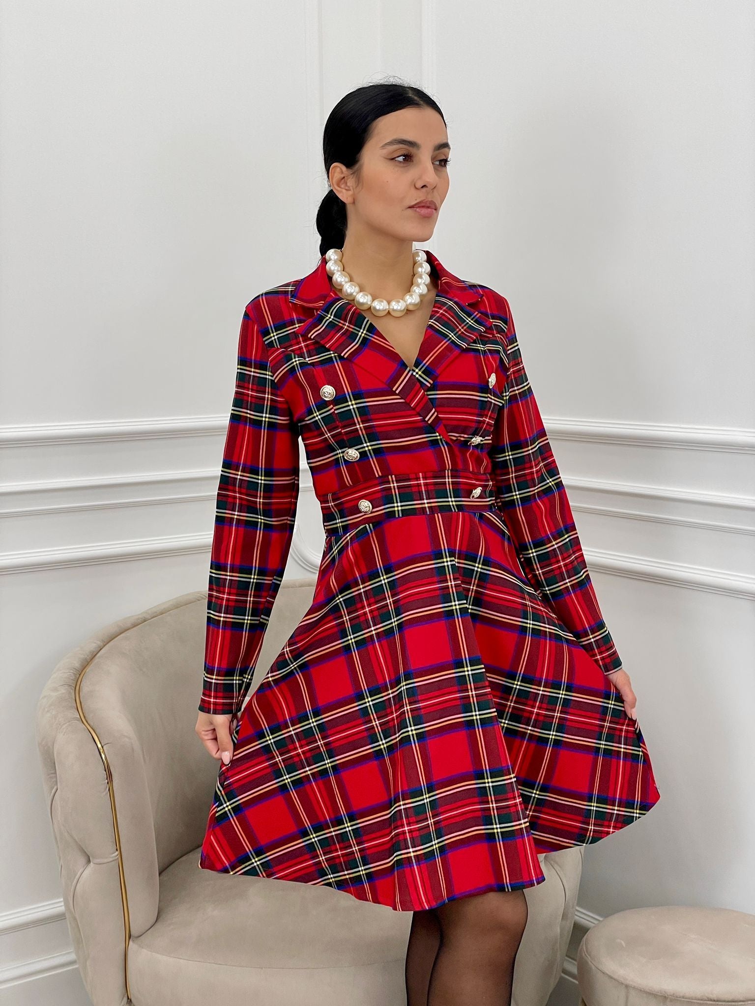 VESTITO TARTAN CON BOTTONI AUTUMN COLLECTION