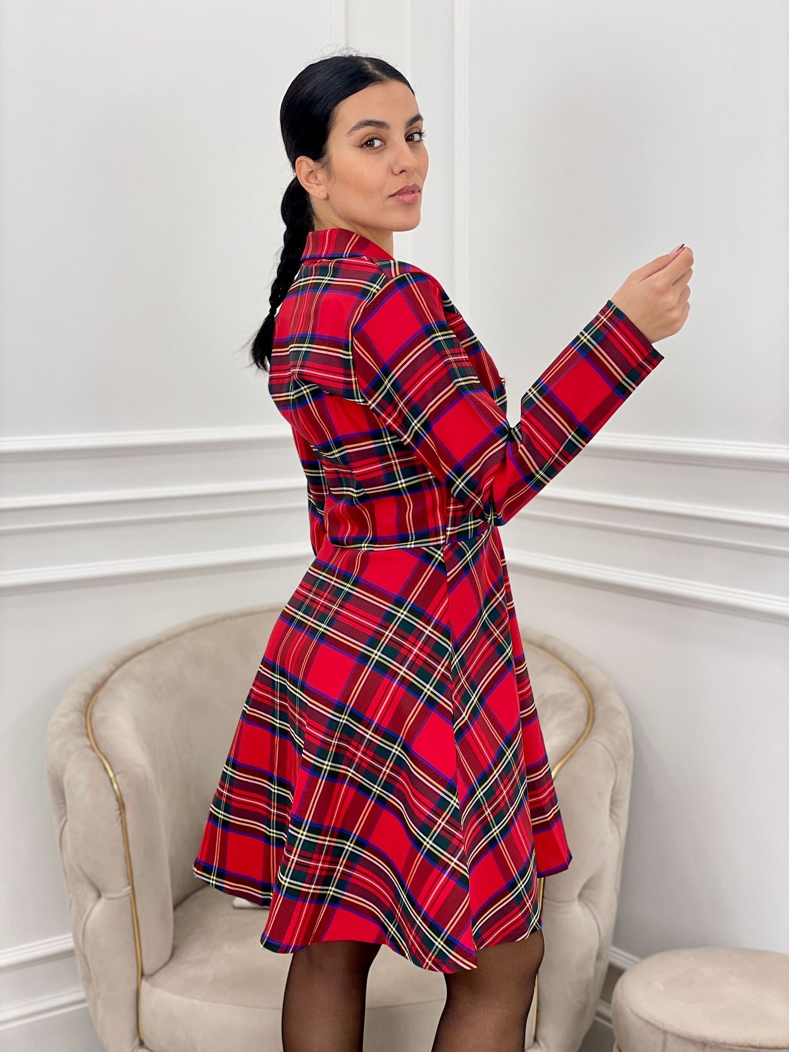 VESTITO TARTAN CON BOTTONI AUTUMN COLLECTION