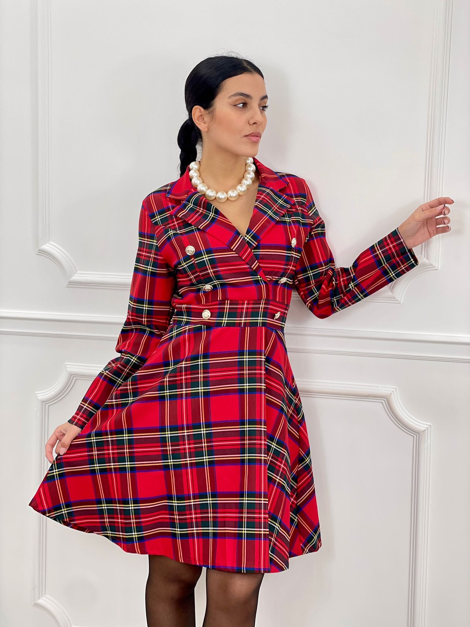 VESTITO TARTAN CON BOTTONI AUTUMN COLLECTION