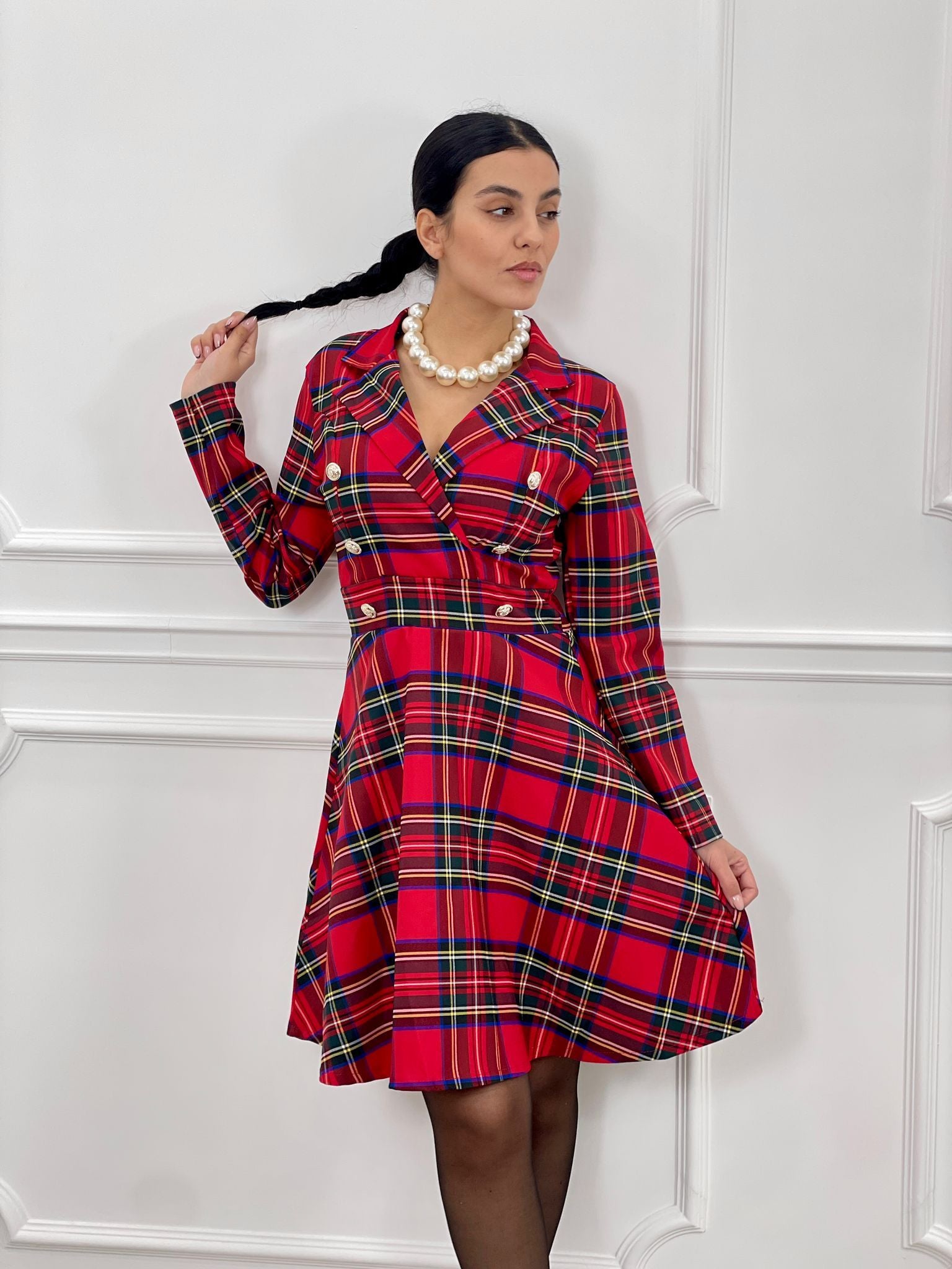 VESTITO TARTAN CON BOTTONI AUTUMN COLLECTION