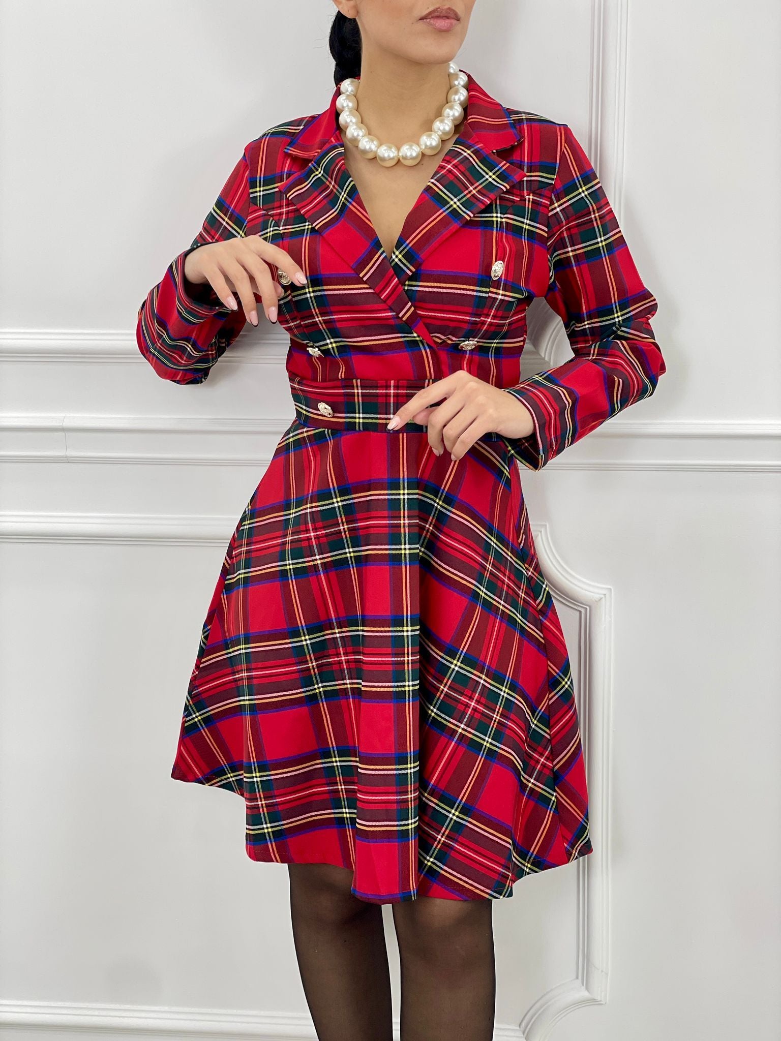 VESTITO TARTAN CON BOTTONI AUTUMN COLLECTION