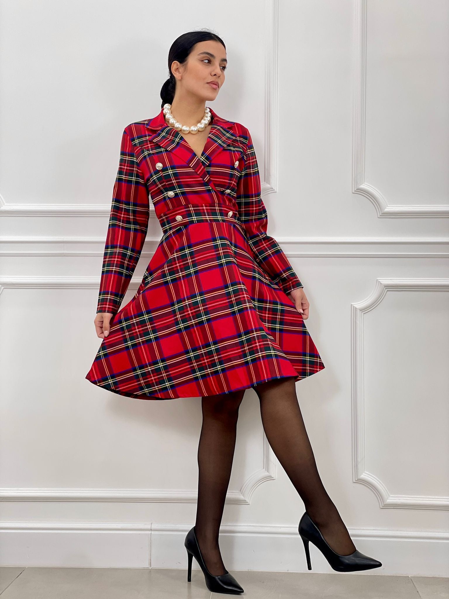 VESTITO TARTAN CON BOTTONI AUTUMN COLLECTION