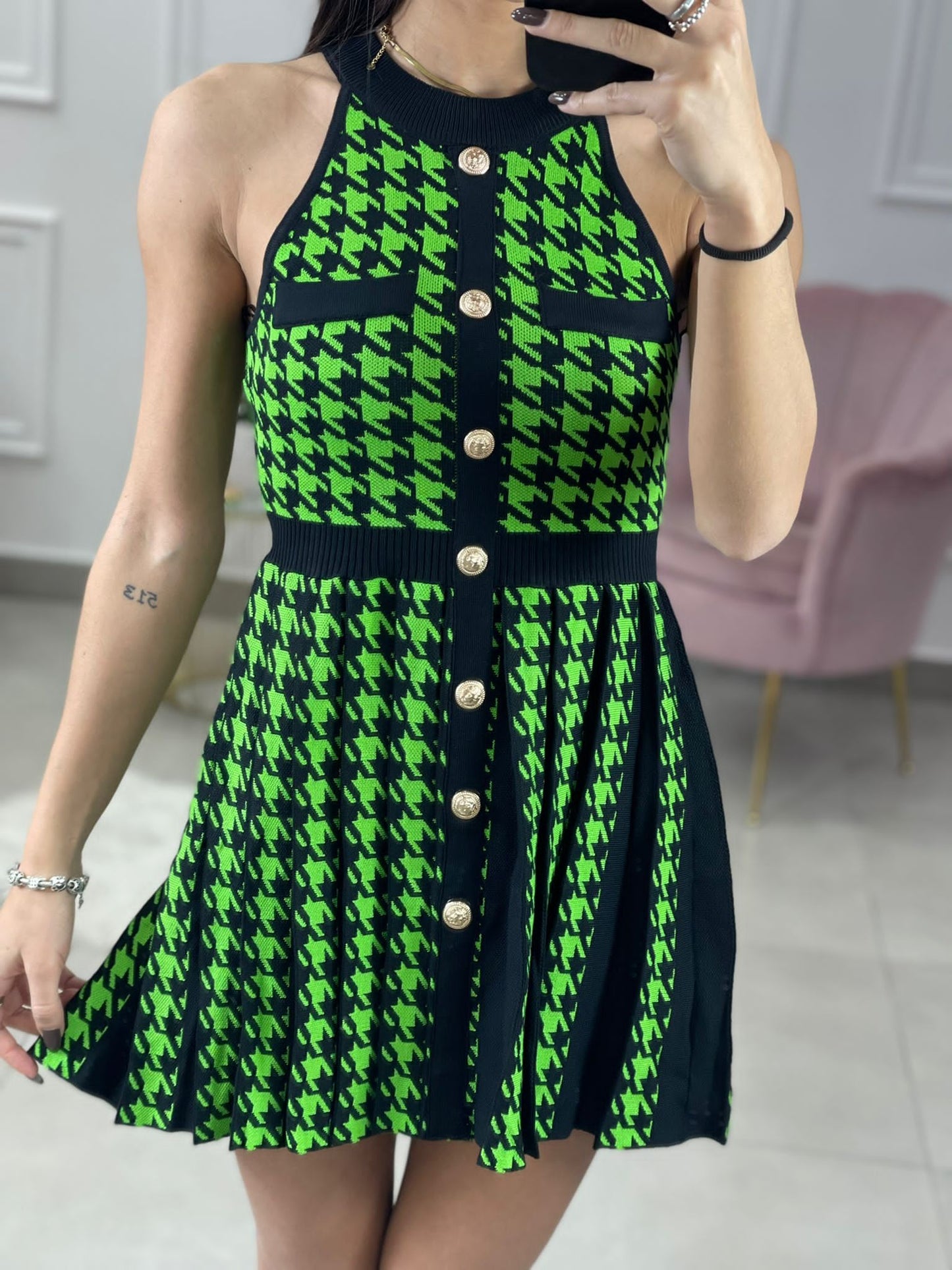 VESTITO SMANICATO PLISSETTATO FANTASIA AND1175