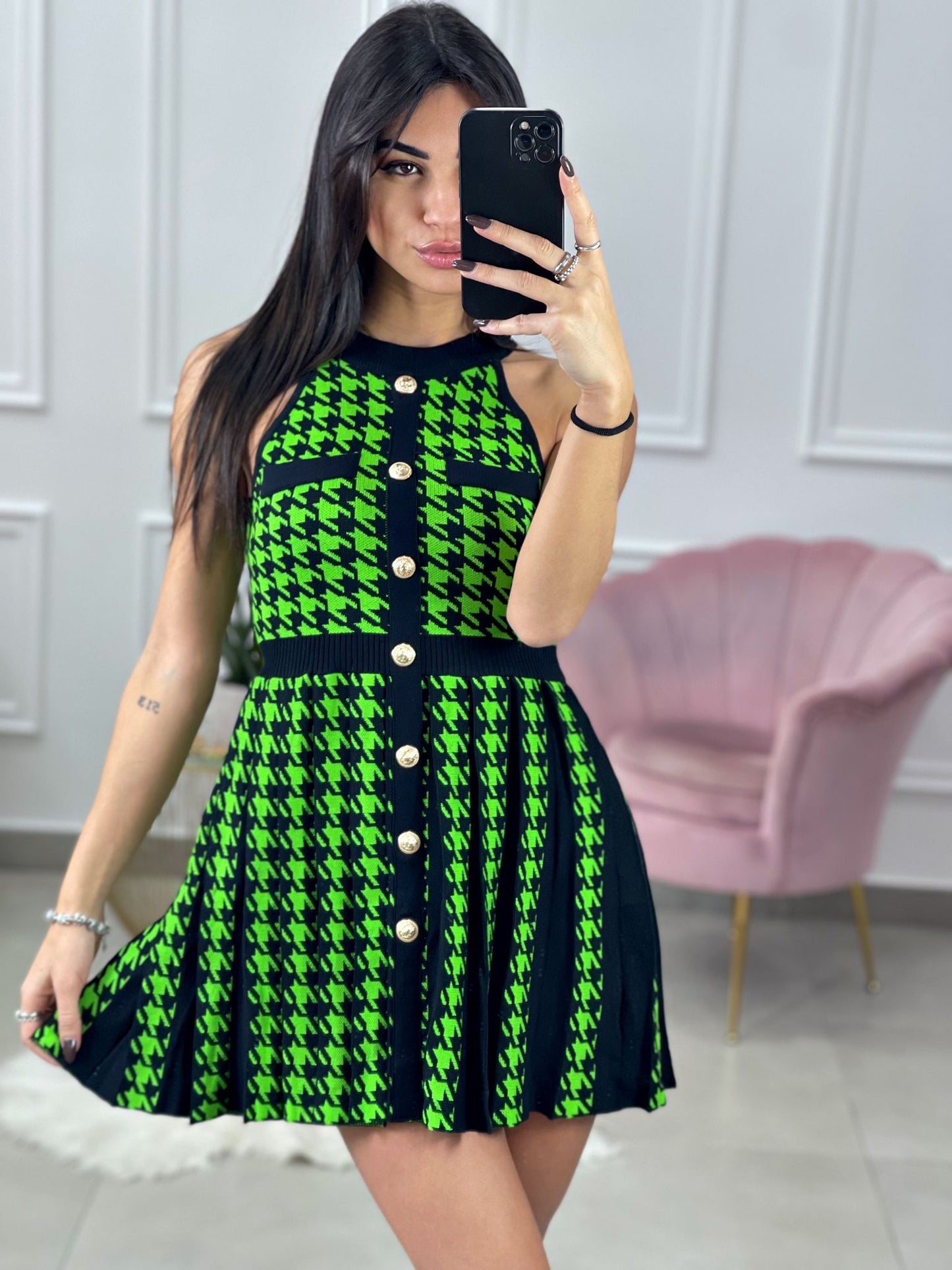 VESTITO SMANICATO PLISSETTATO FANTASIA AND1175
