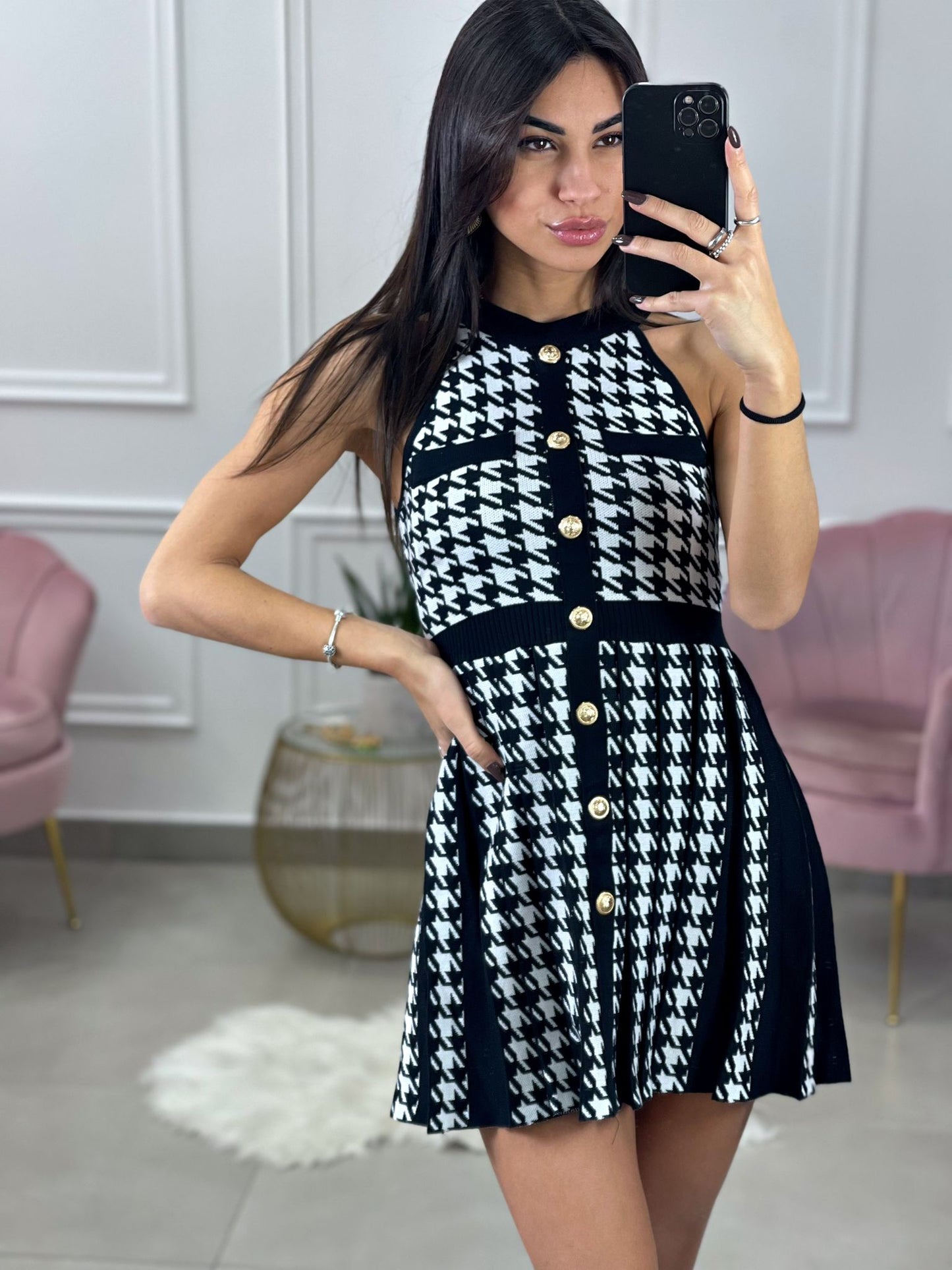VESTITO SMANICATO PLISSETTATO FANTASIA AND1175