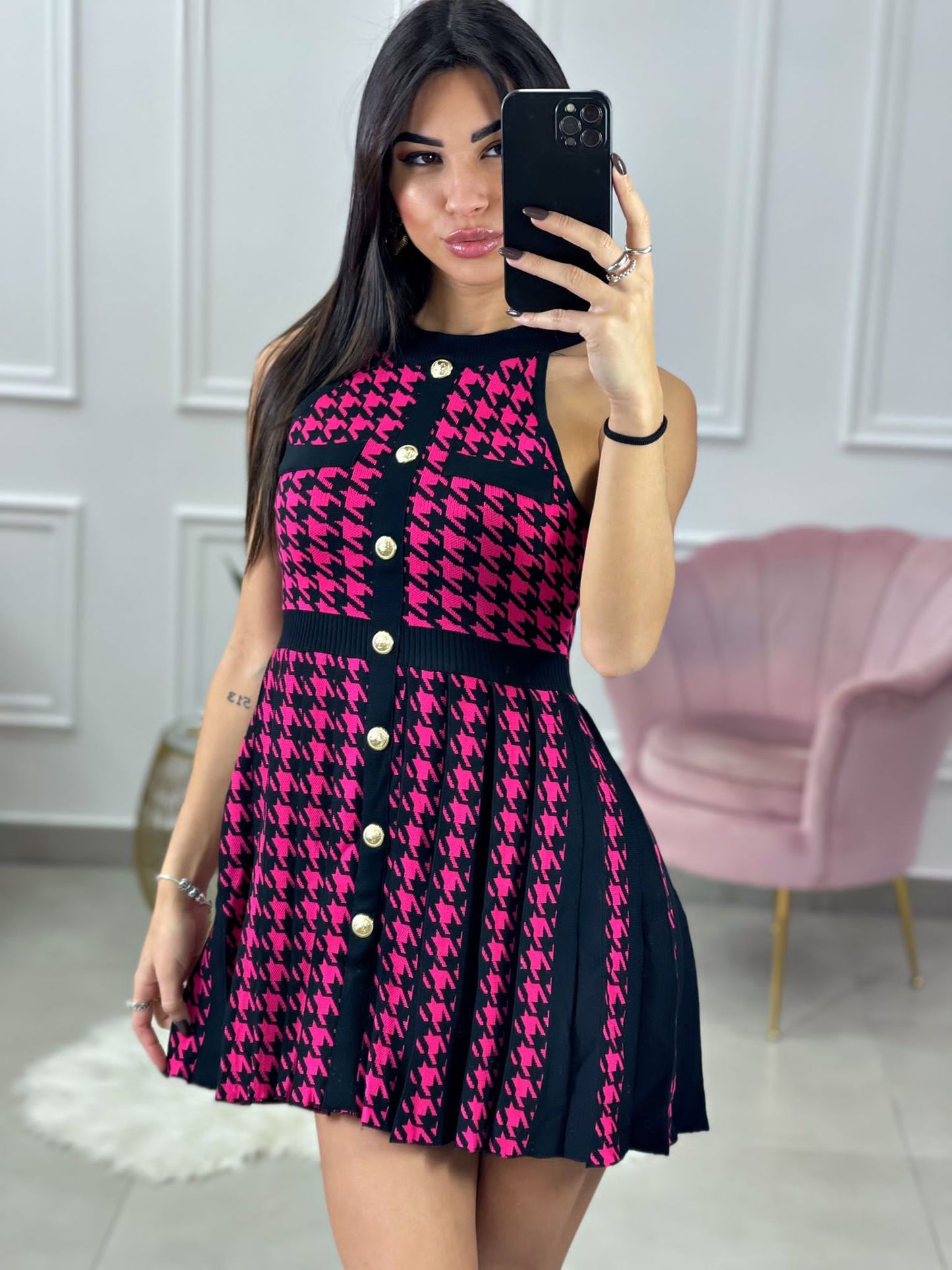 VESTITO SMANICATO PLISSETTATO FANTASIA AND1175