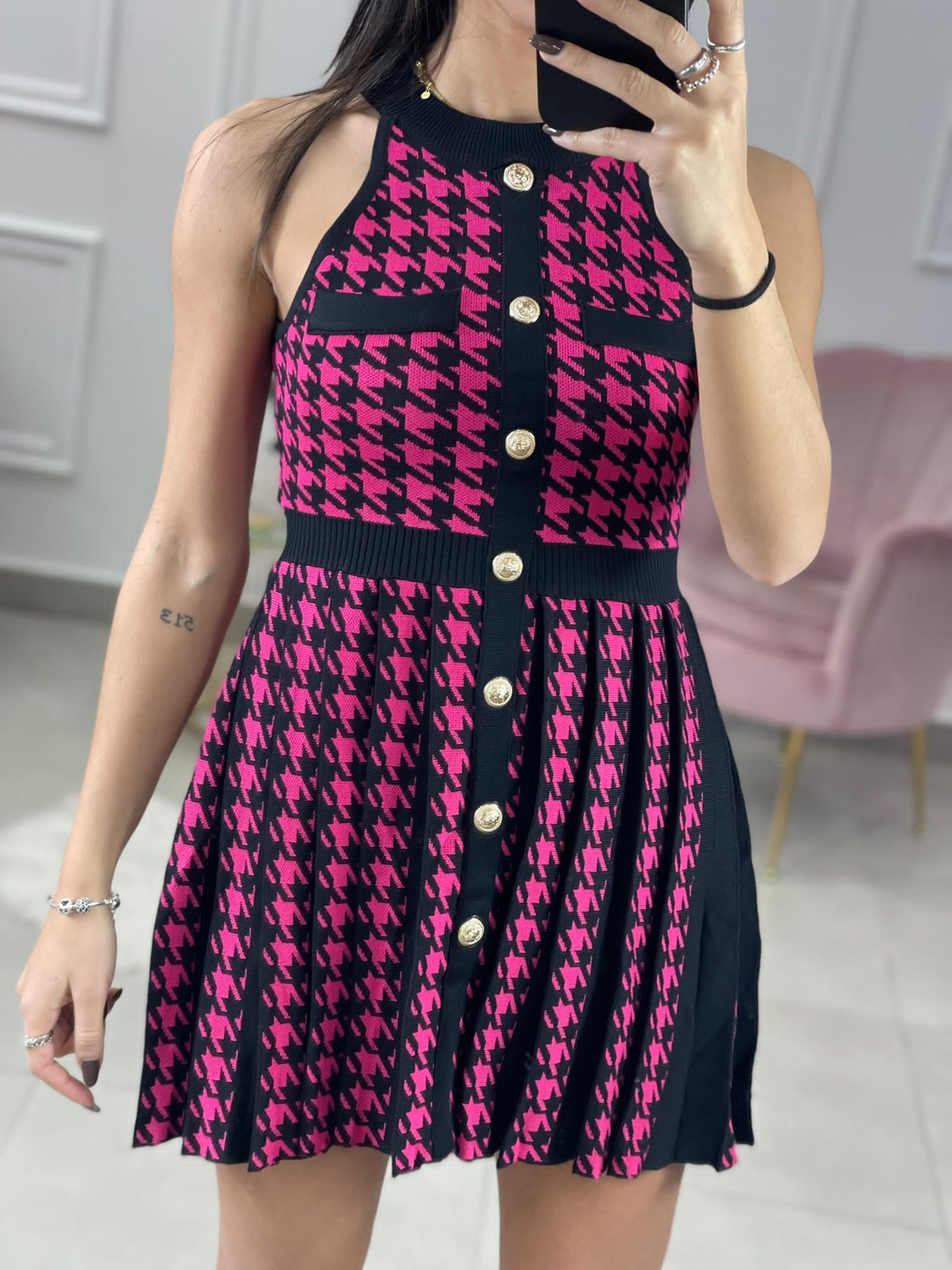 VESTITO SMANICATO PLISSETTATO FANTASIA AND1175