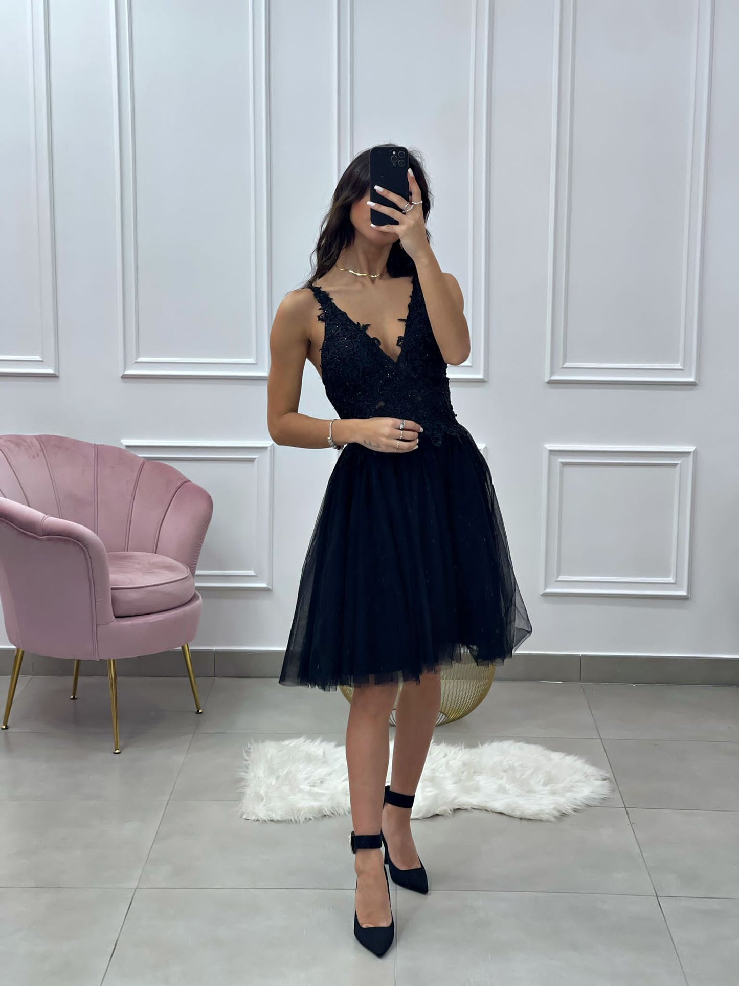VESTITO TULLE PIZZO E STRASS 9376