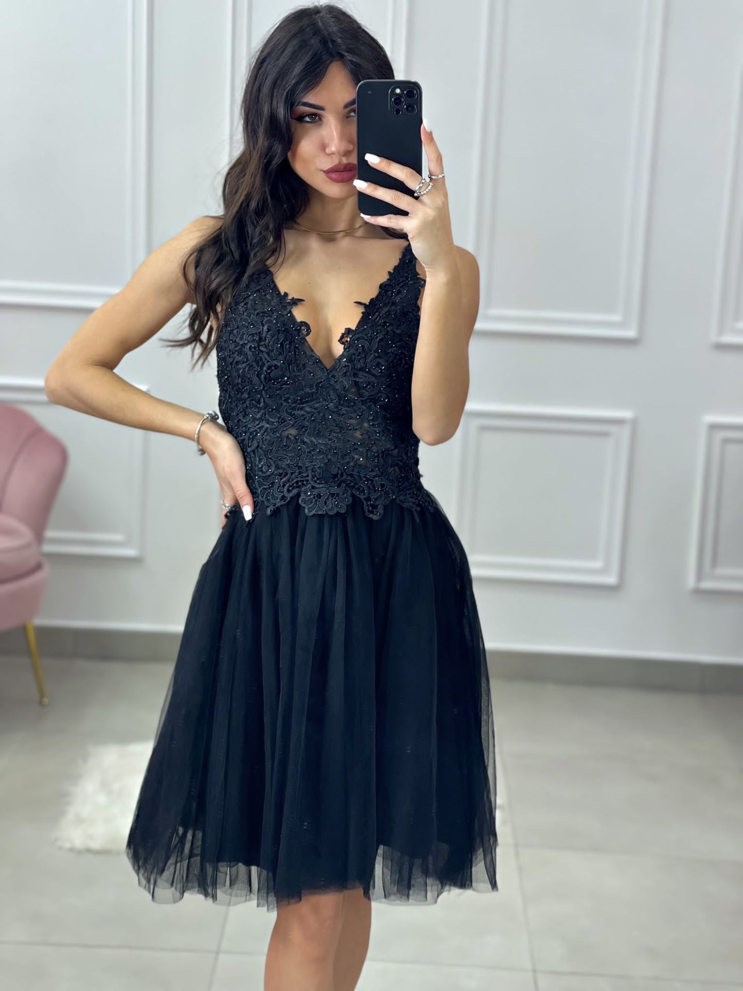 VESTITO TULLE PIZZO E STRASS 9376