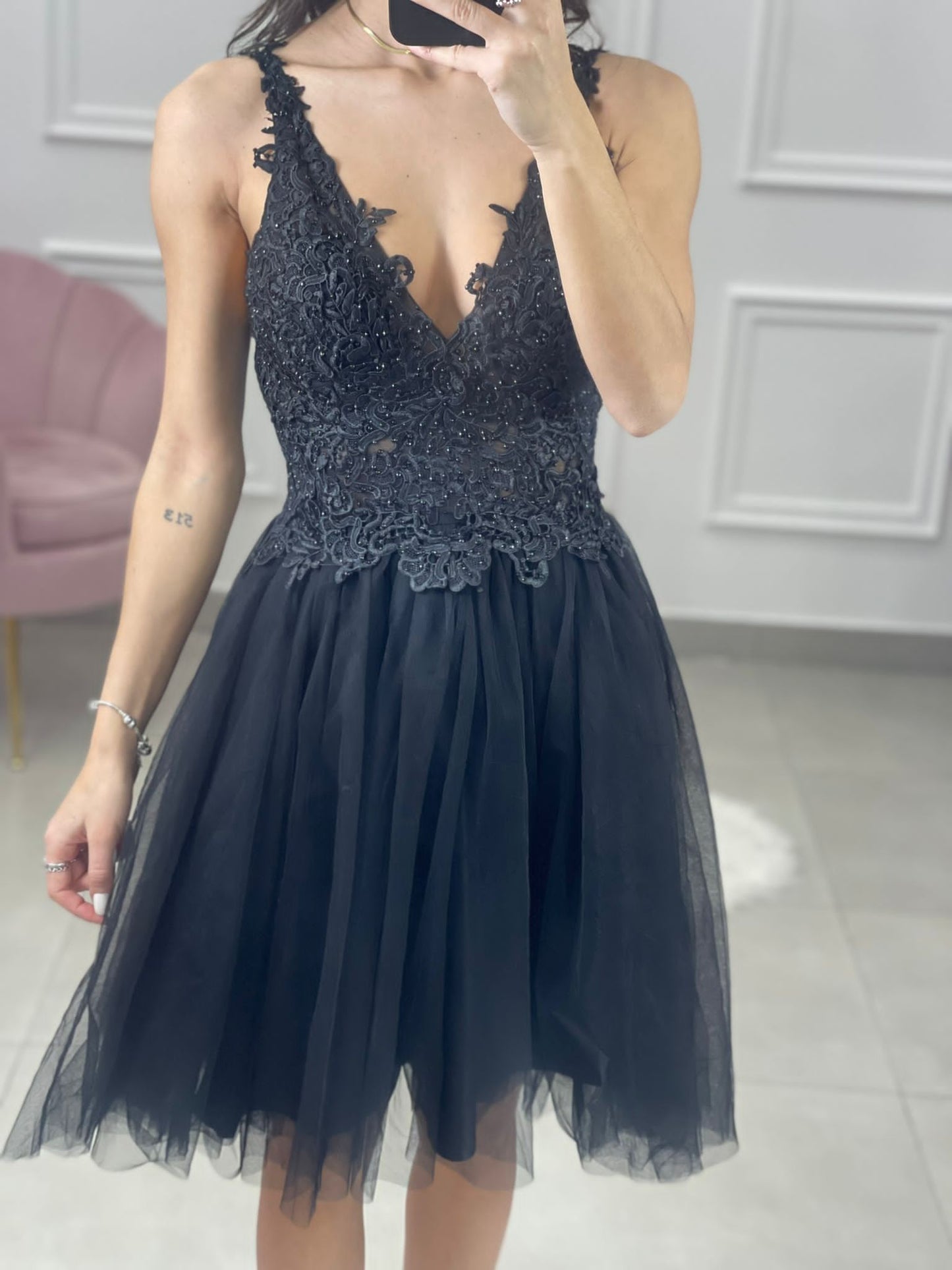 VESTITO TULLE PIZZO E STRASS 9376