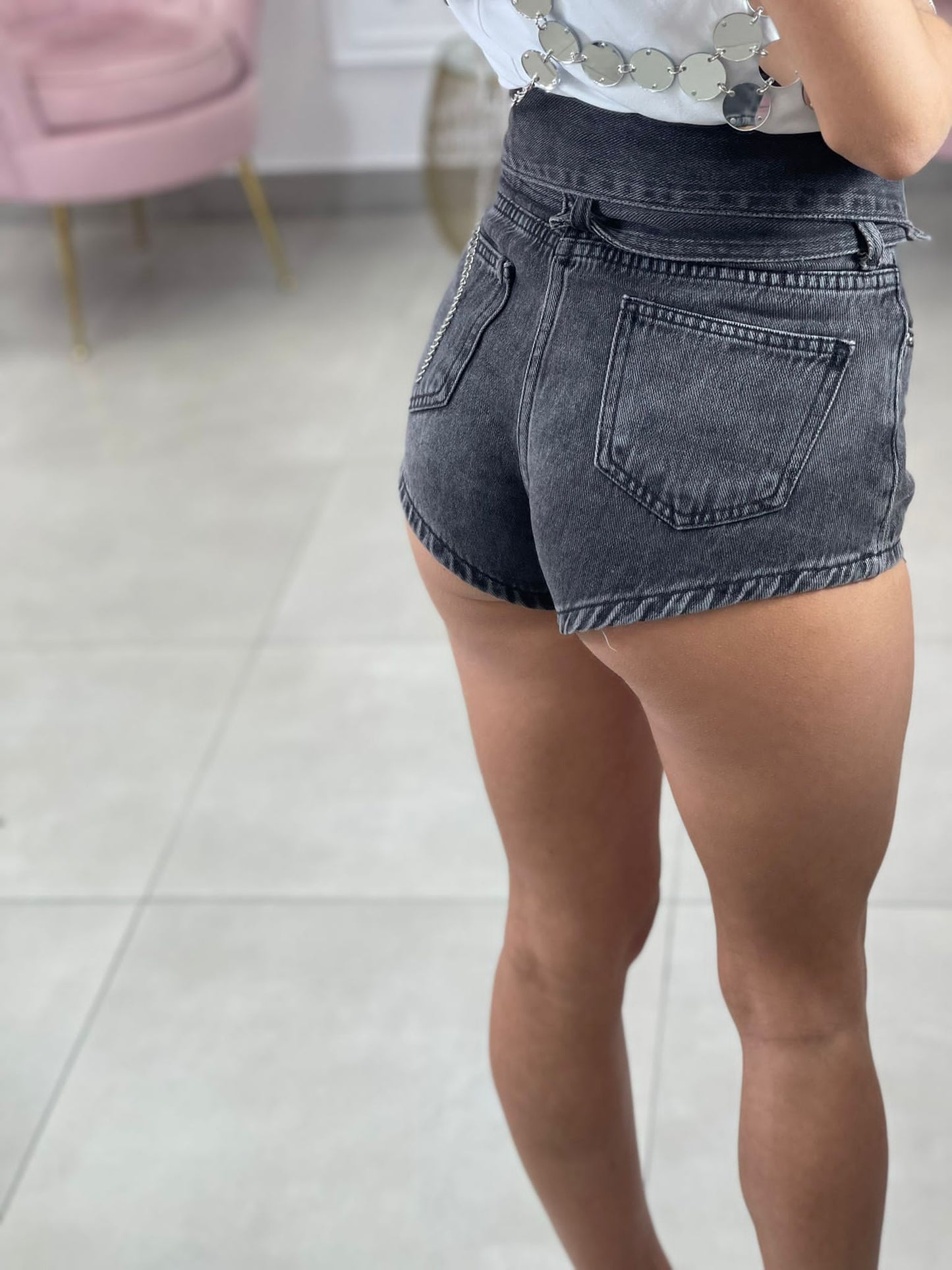 SHORTS JEANS VITA ALTA CON CINTURA 8673SHO