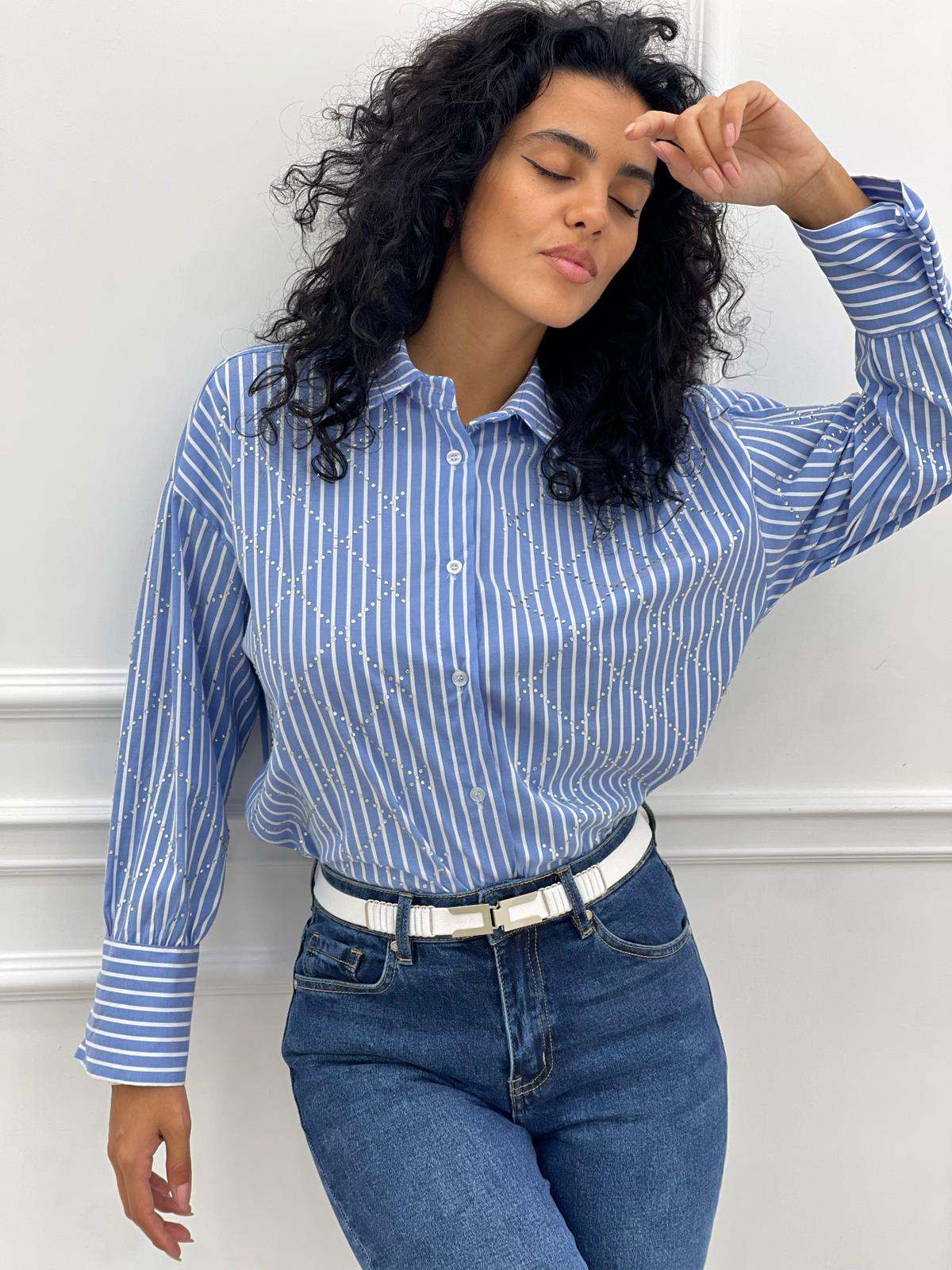 CAMICIA RIGHE CON STRASS