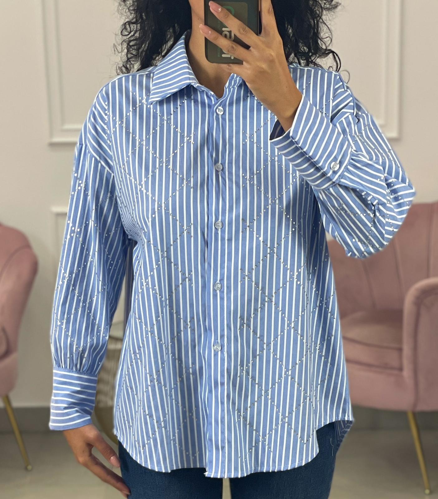 CAMICIA RIGHE CON STRASS