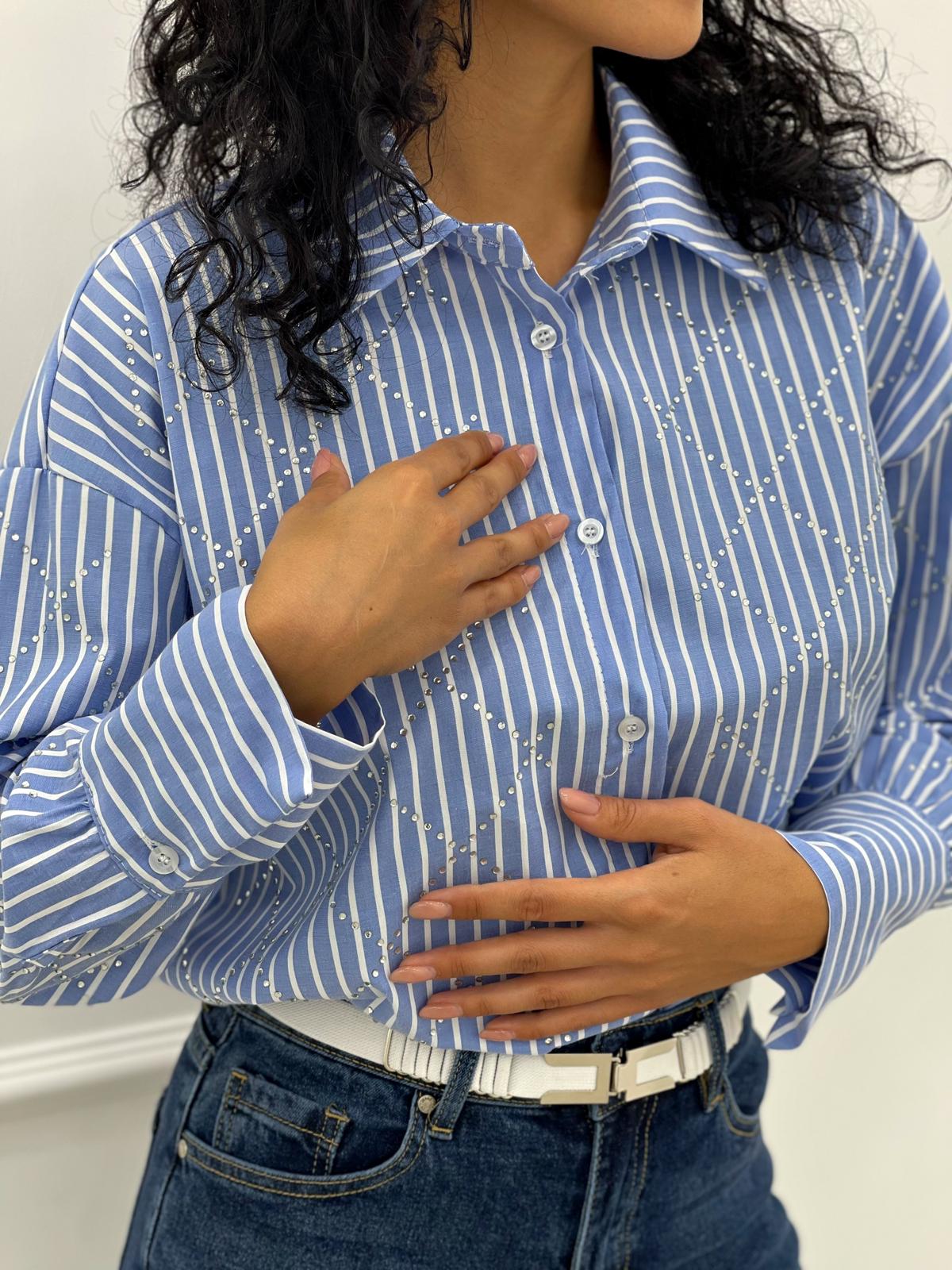 CAMICIA RIGHE CON STRASS