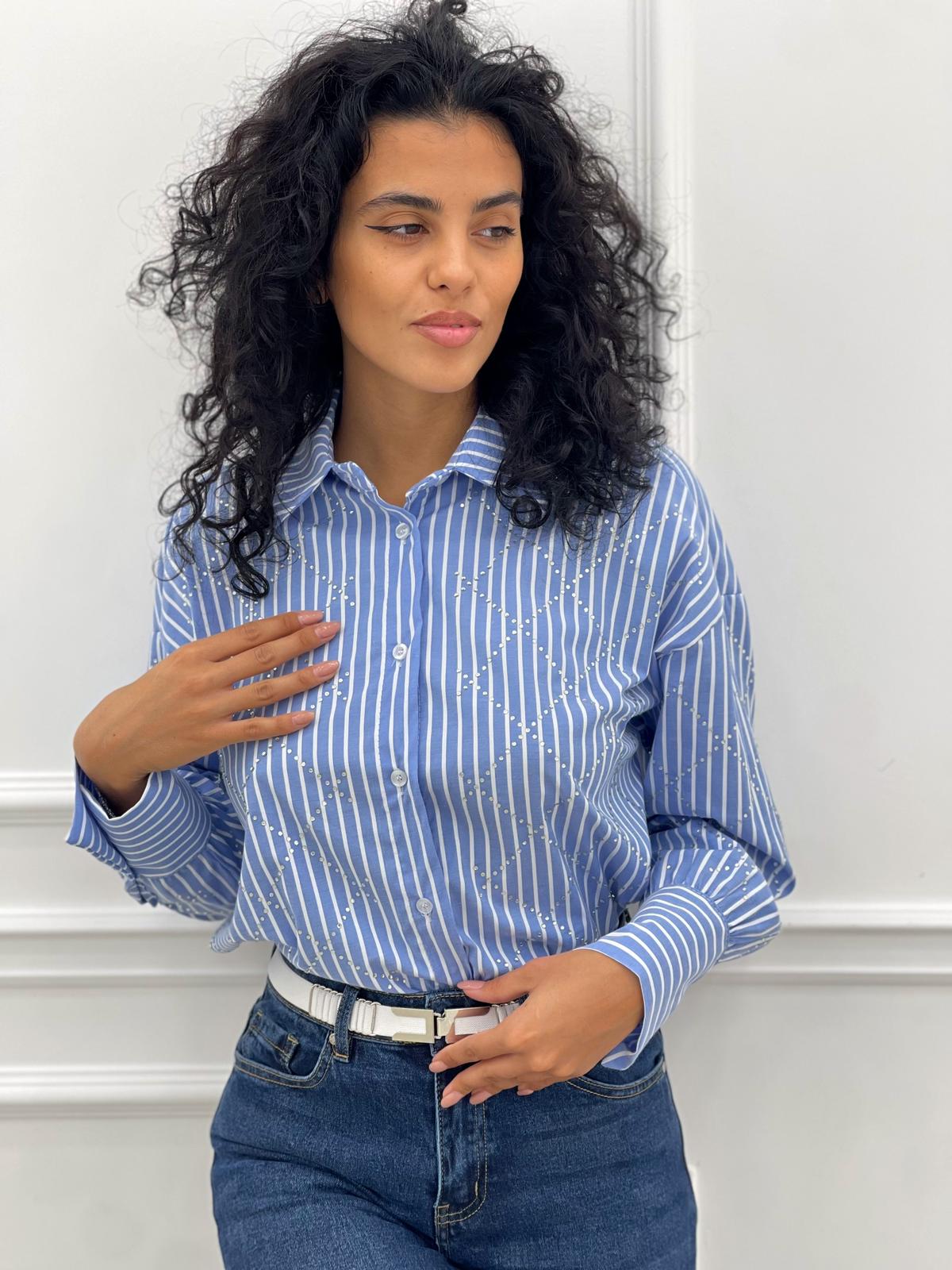CAMICIA RIGHE CON STRASS