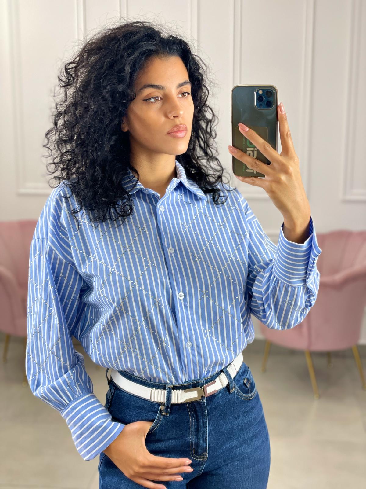 CAMICIA RIGHE CON STRASS