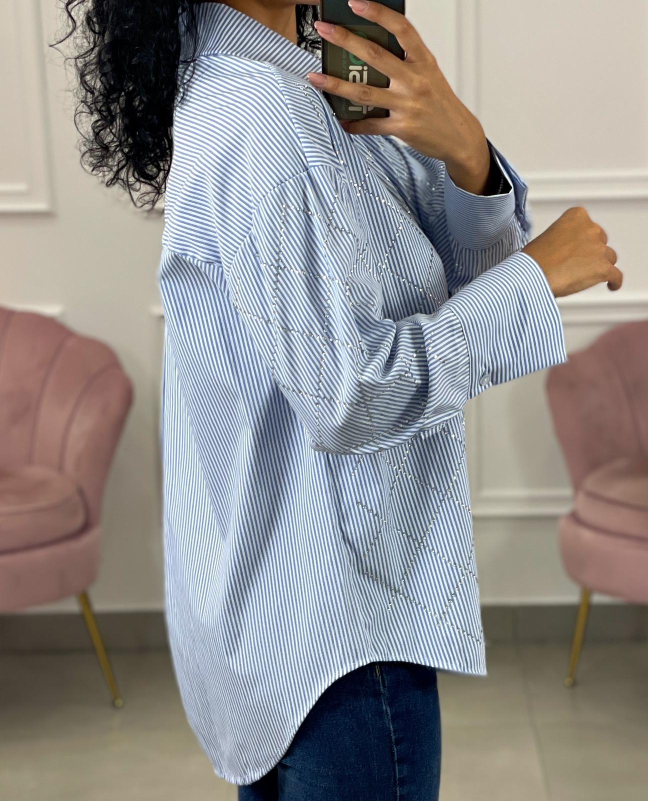 CAMICIA RIGHE CON STRASS