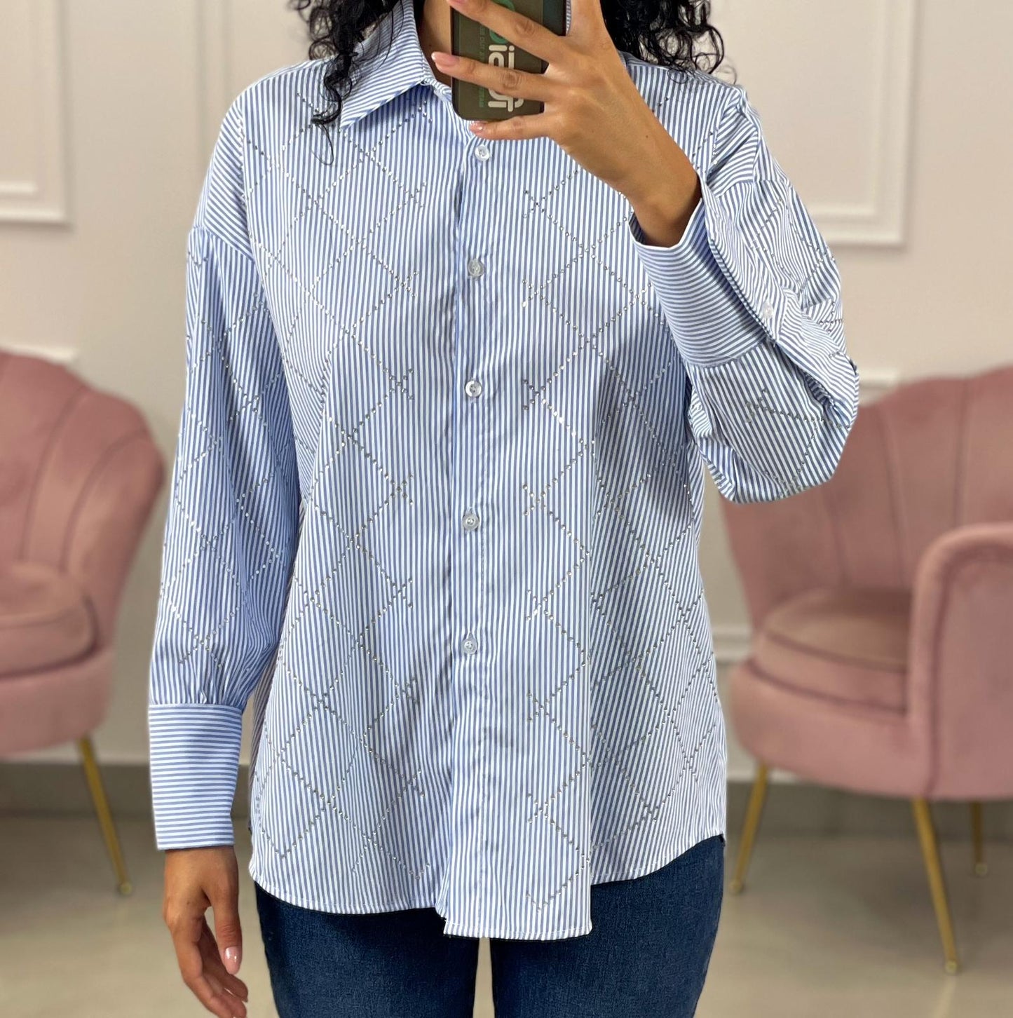 CAMICIA RIGHE CON STRASS