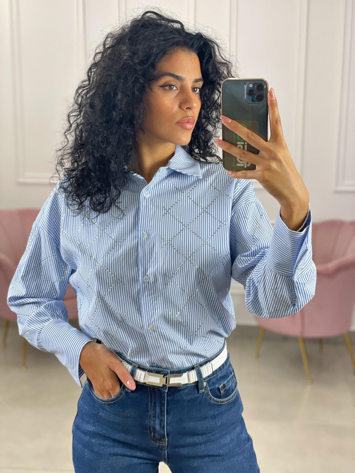 CAMICIA RIGHE CON STRASS