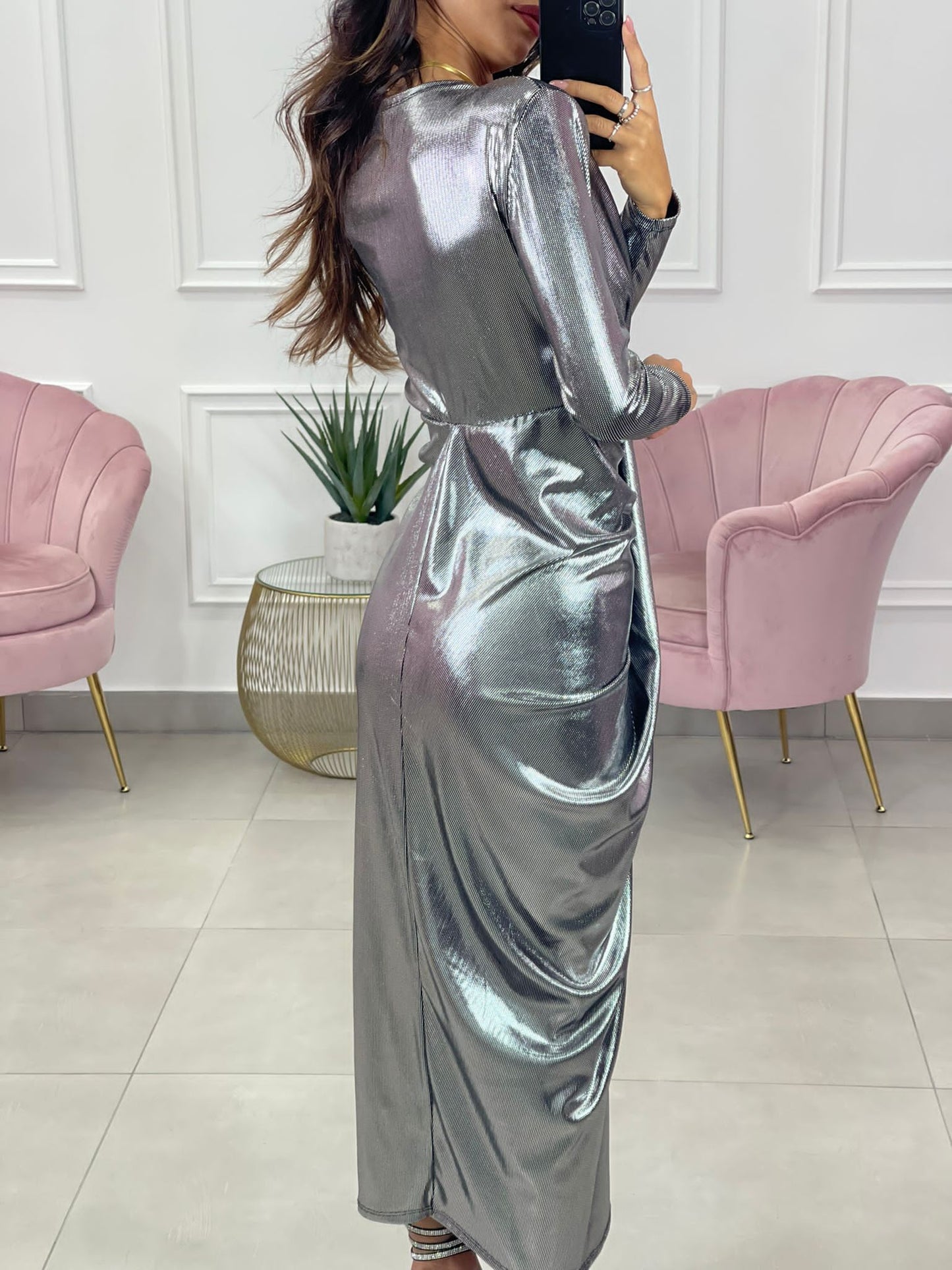 VESTITO EFFETTO METALLIZZATO SCOLLATURA PROFONDA