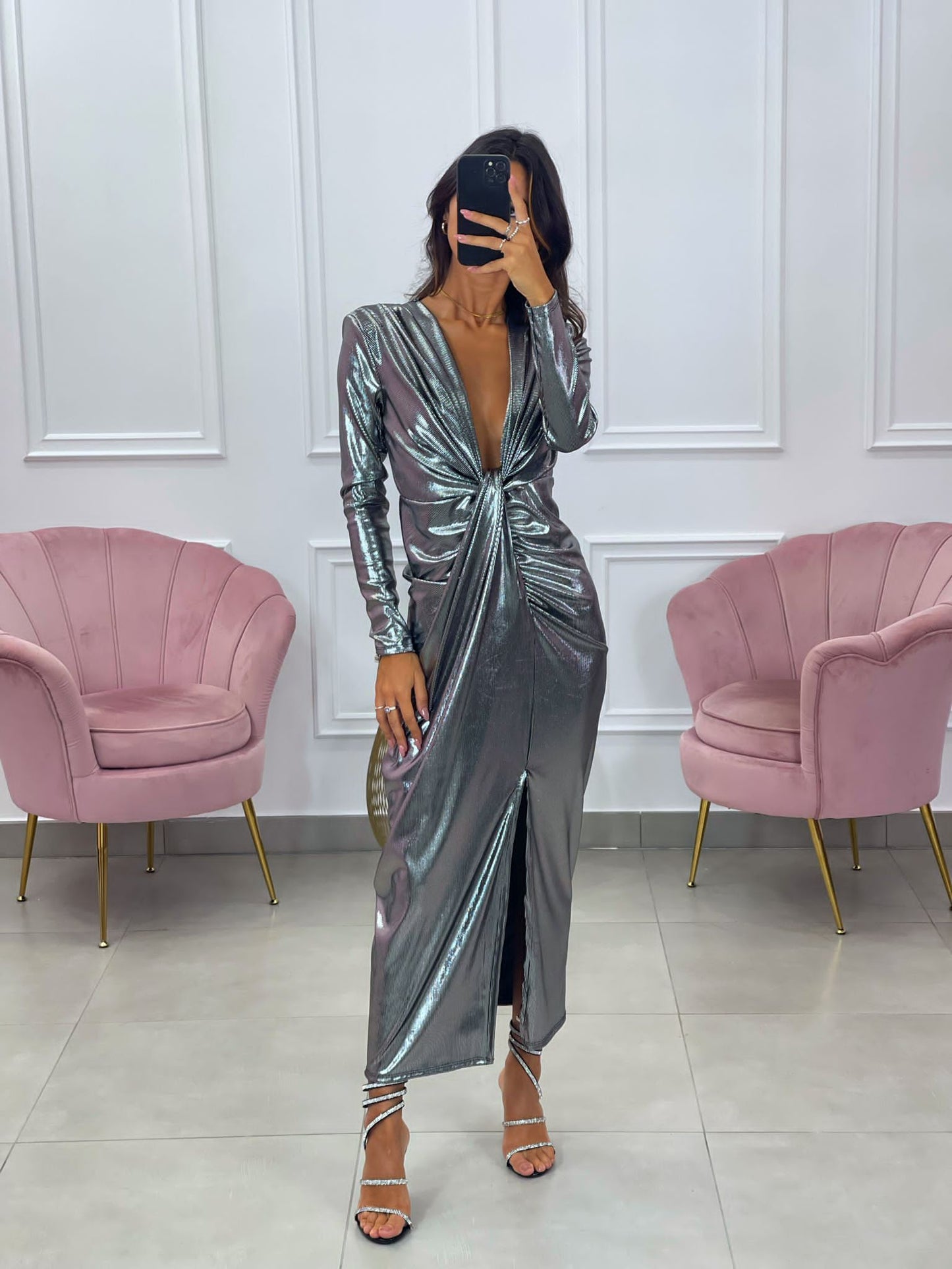 VESTITO EFFETTO METALLIZZATO SCOLLATURA PROFONDA