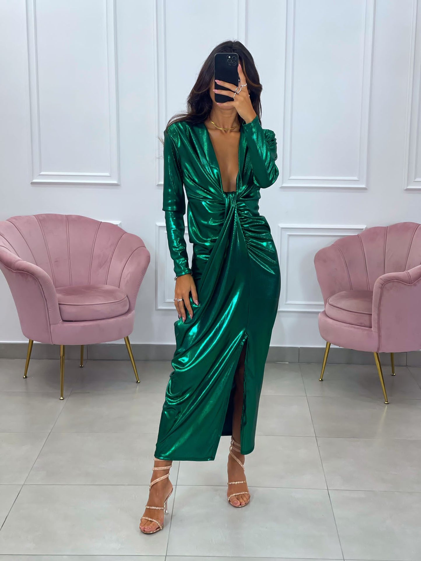 VESTITO EFFETTO METALLIZZATO SCOLLATURA PROFONDA