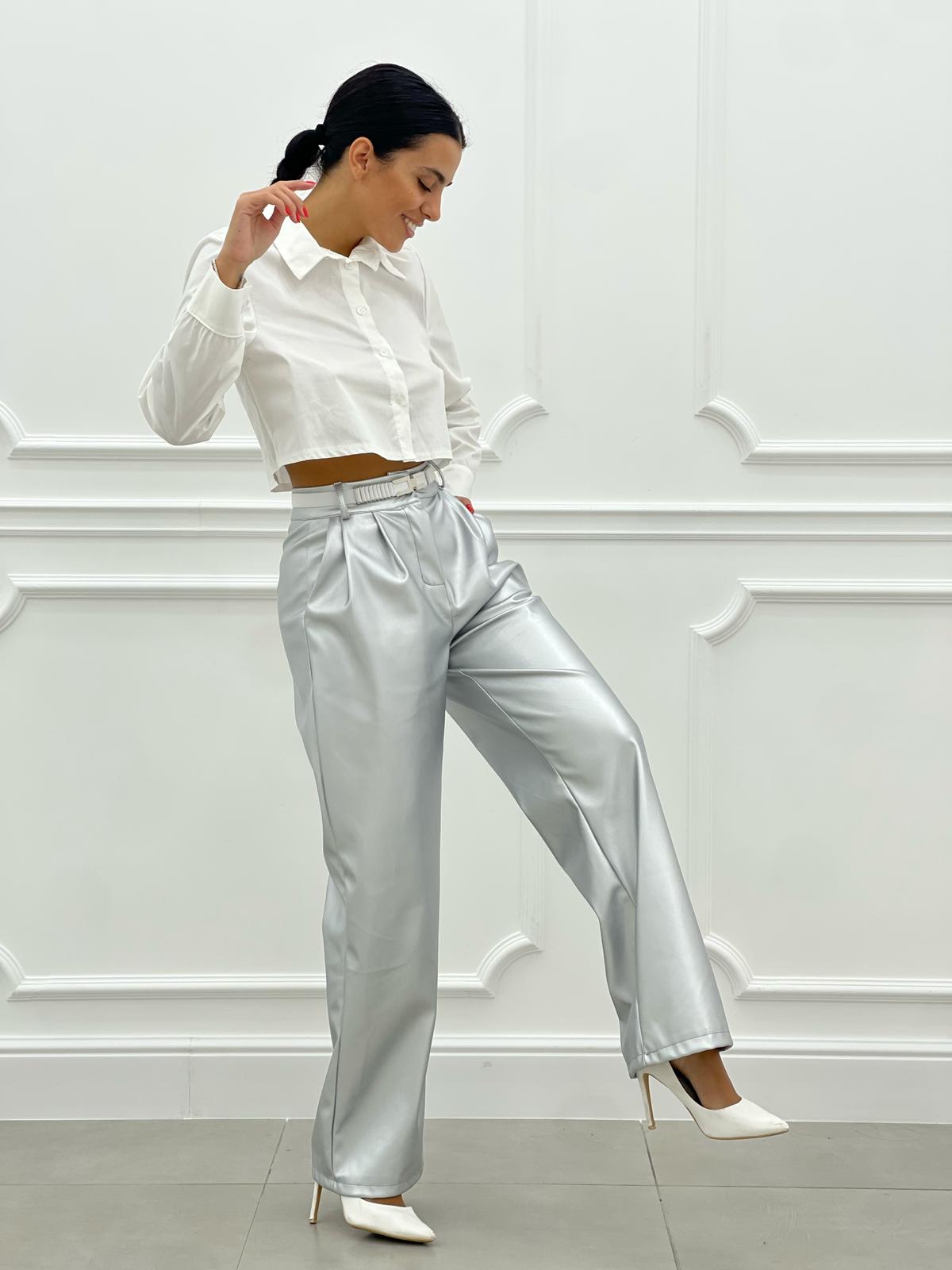 PANTALONE PALAZZO EFFETTO METALLIZZATO