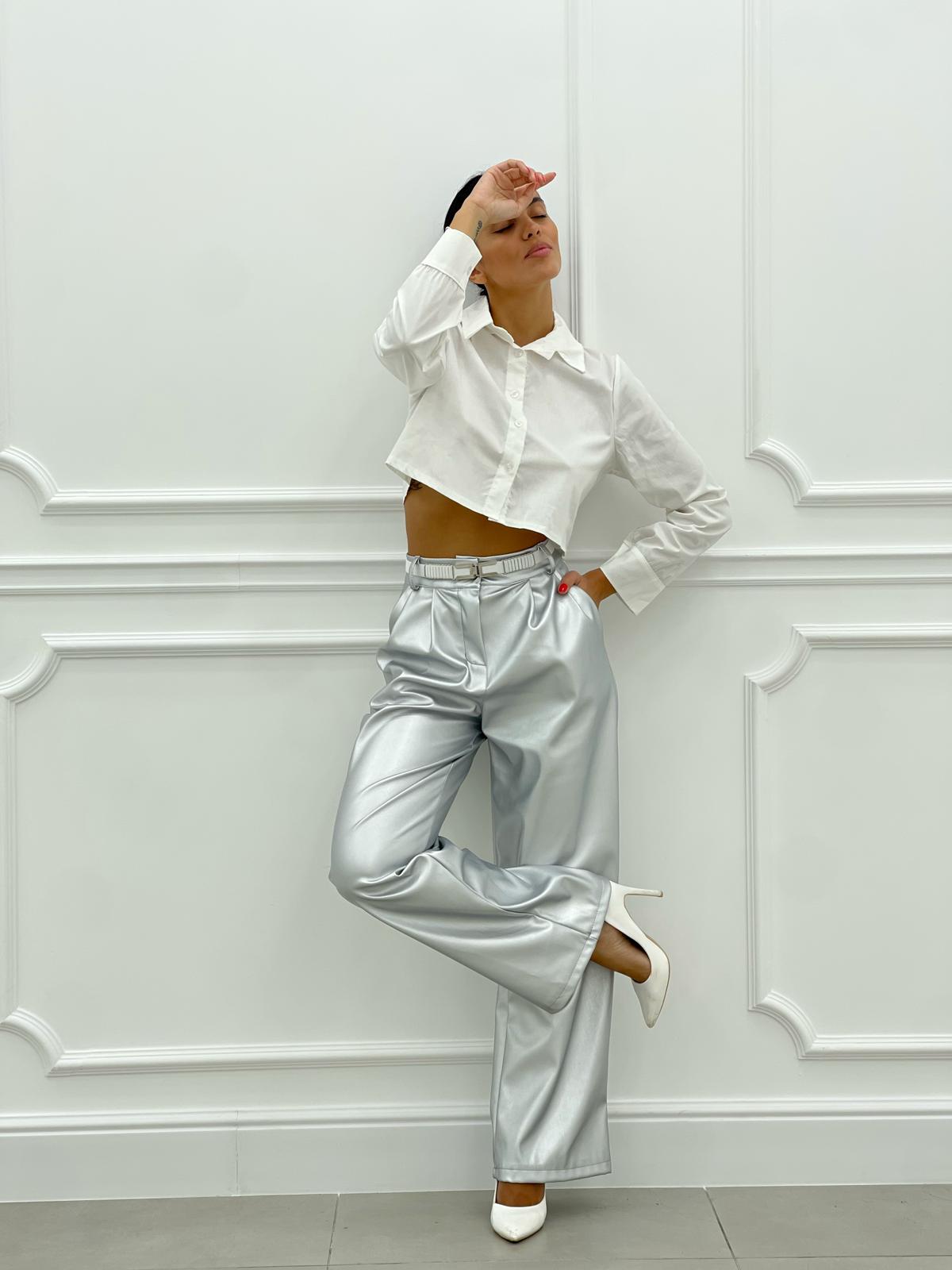 PANTALONE PALAZZO EFFETTO METALLIZZATO