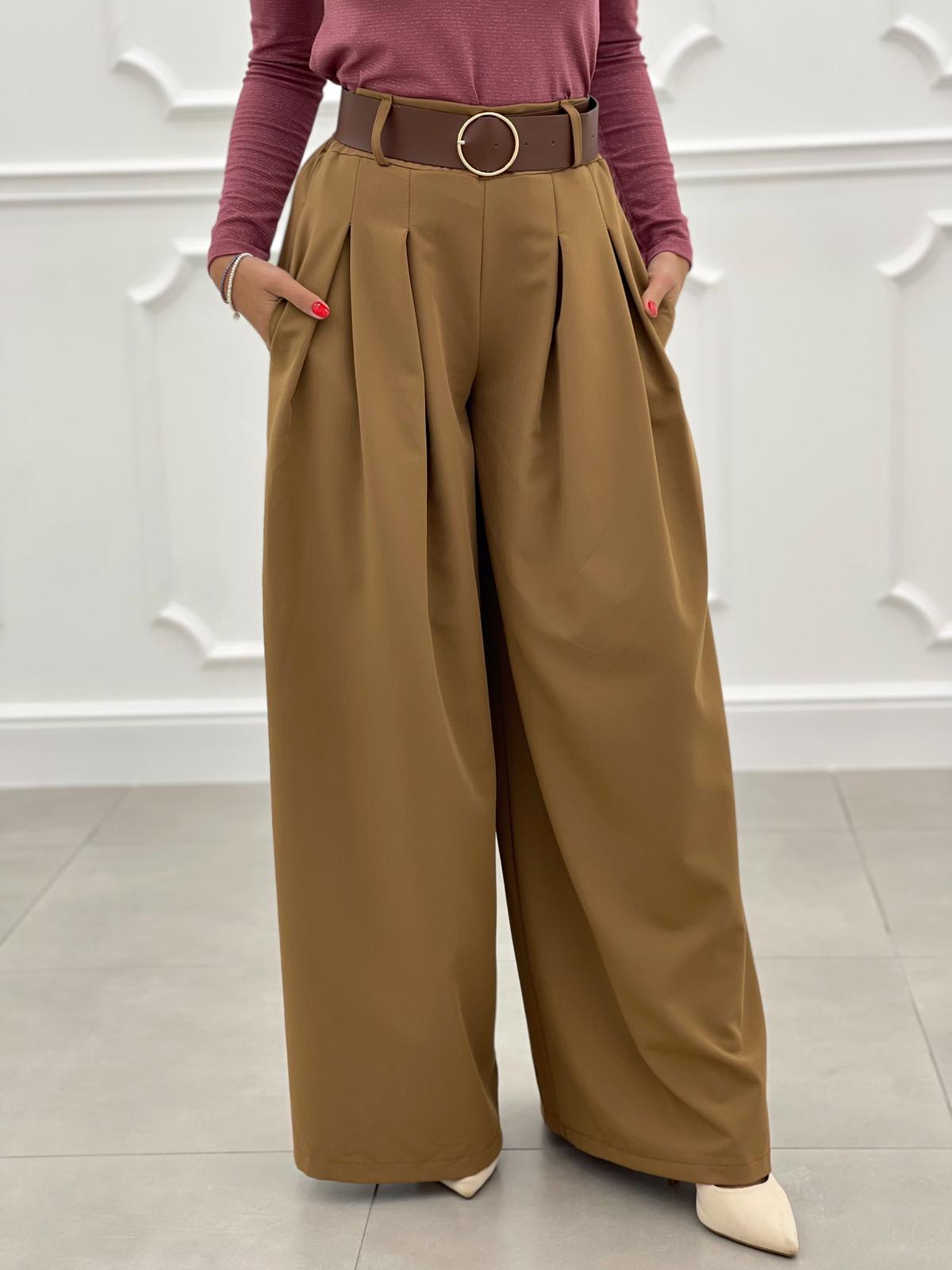 PANTALONE PALAZZO CON PENCES E CINTURA