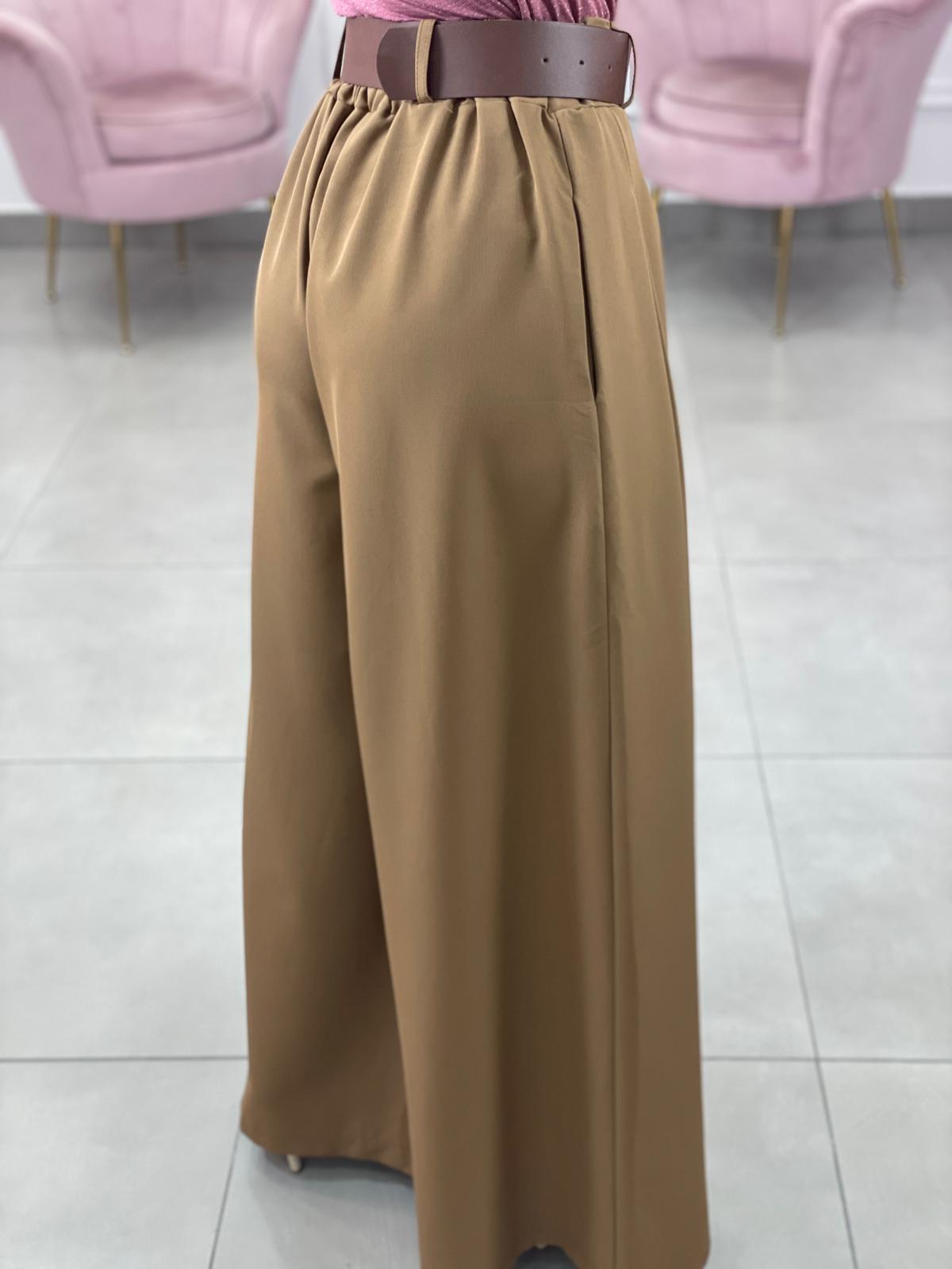 PANTALONE PALAZZO CON PENCES E CINTURA