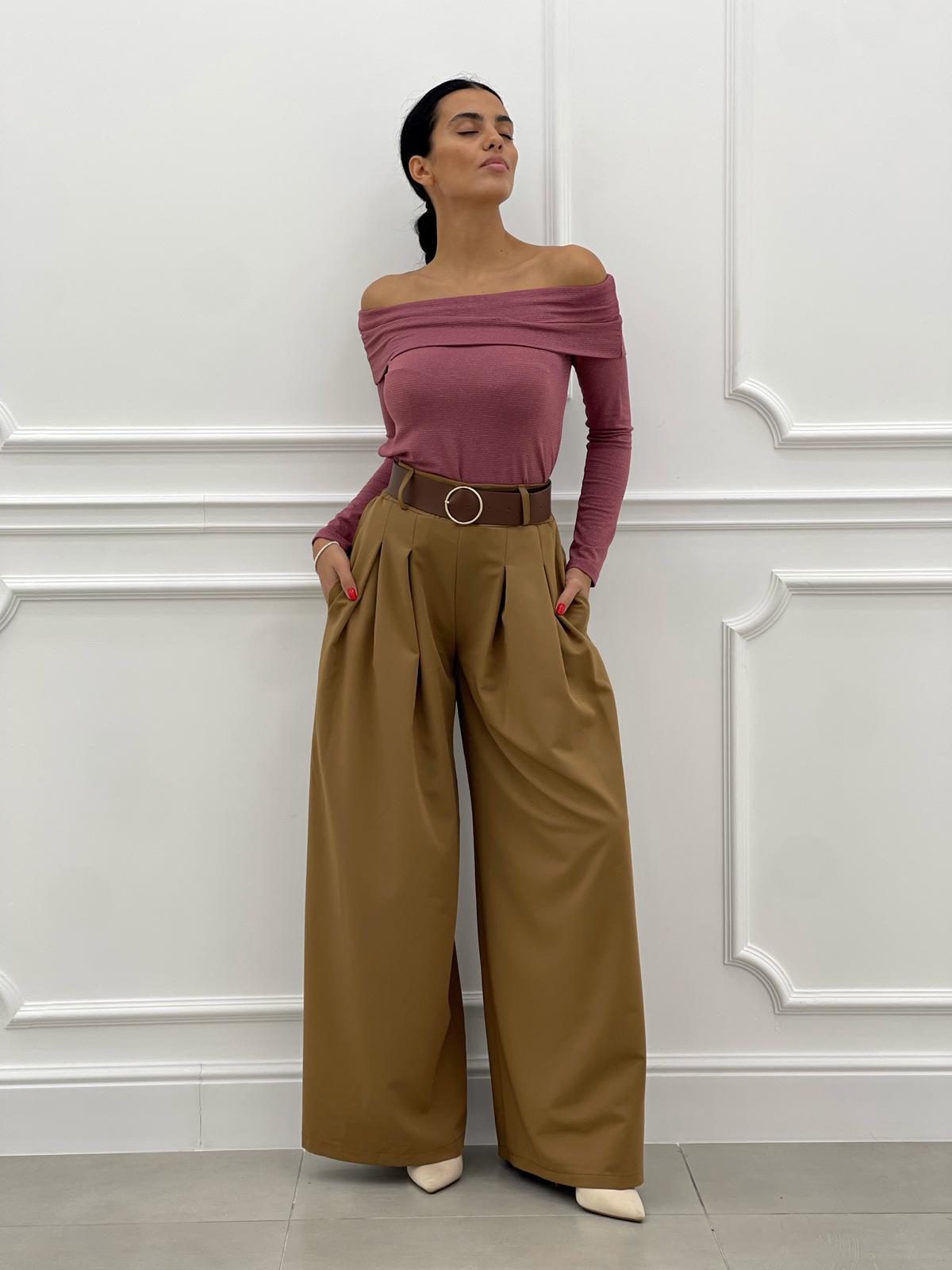 PANTALONE PALAZZO CON PENCES E CINTURA
