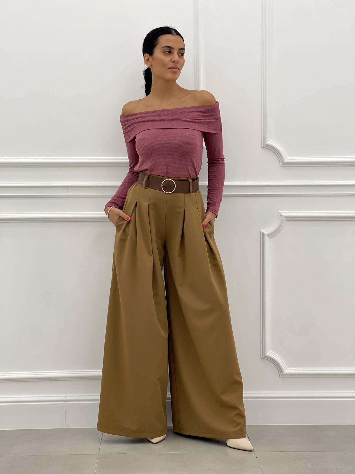 PANTALONE PALAZZO CON PENCES E CINTURA